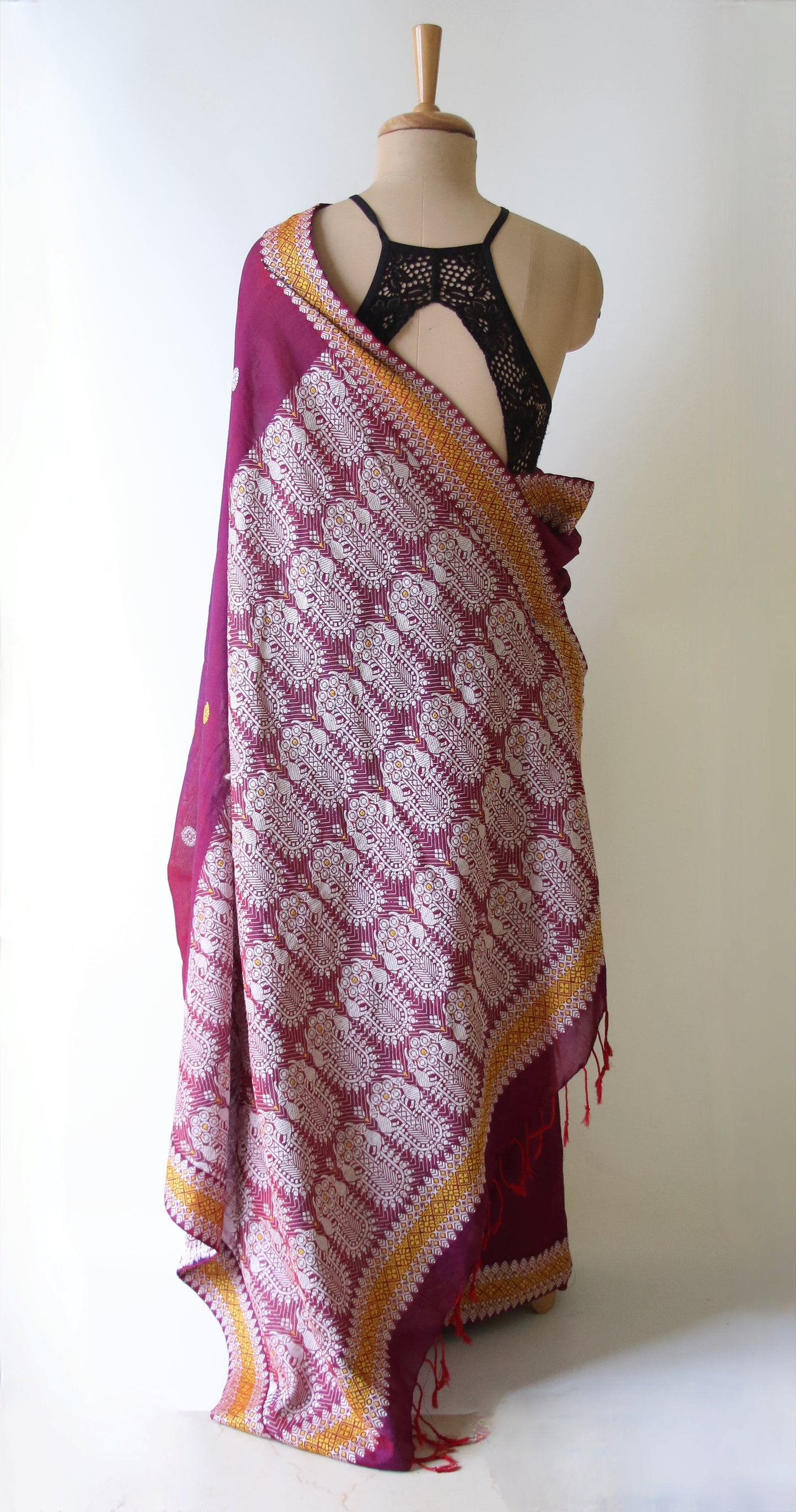 Magenta Handloom Cotton Saree from Assam