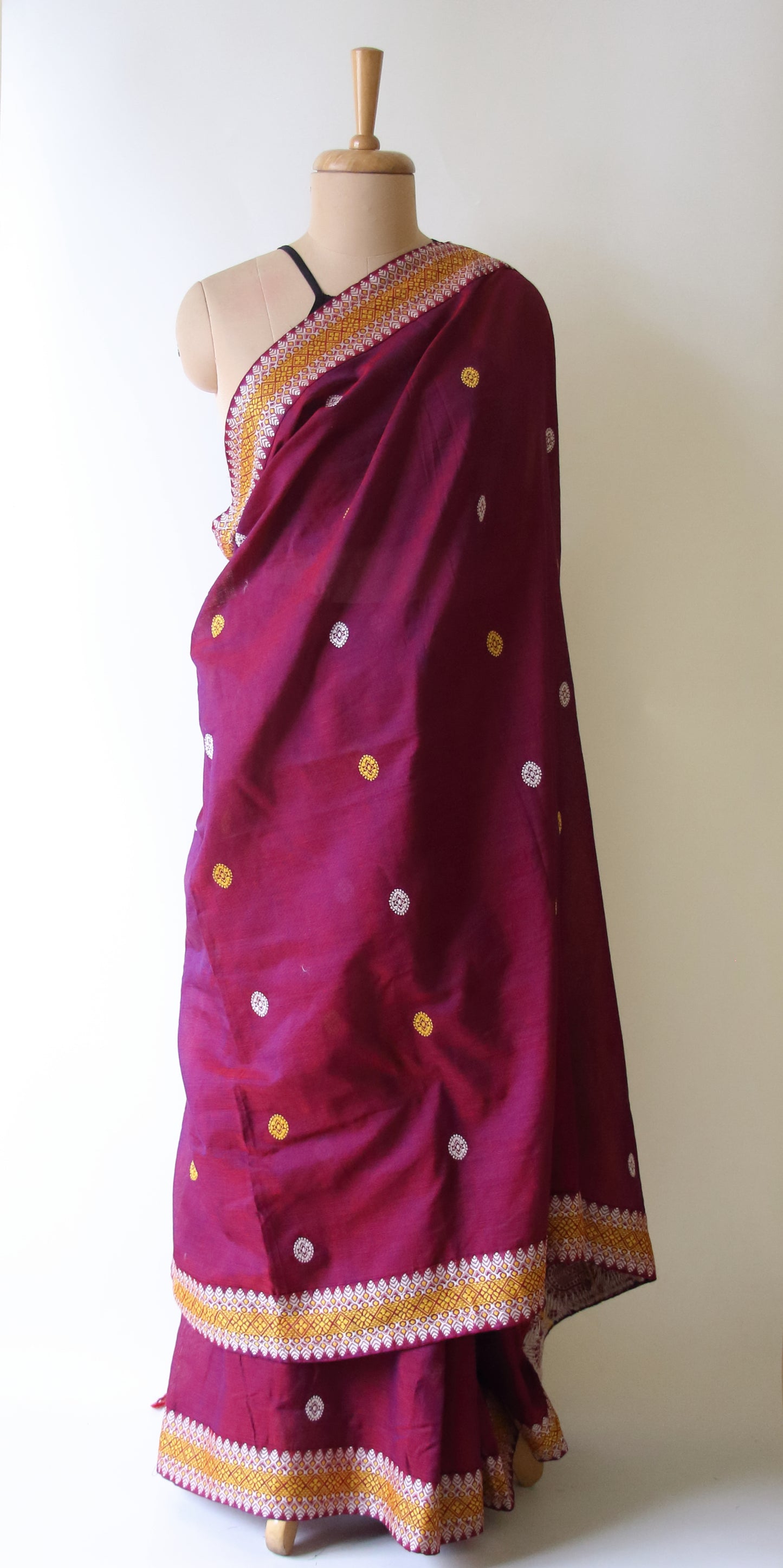 Magenta Handloom Cotton Saree from Assam