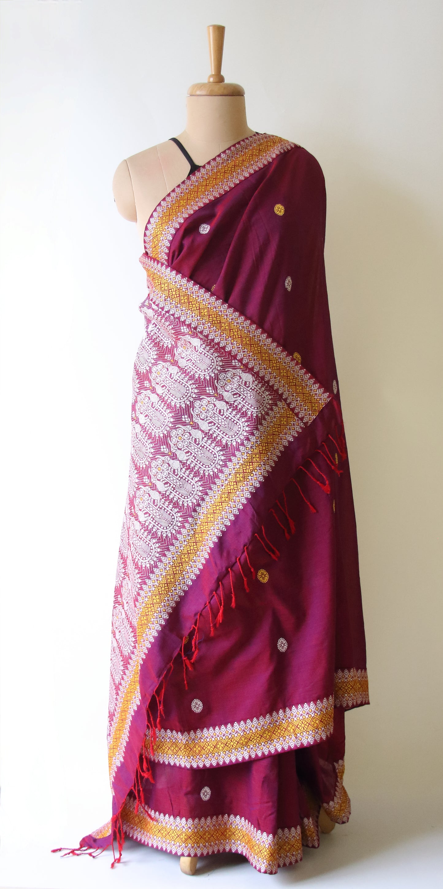 Magenta Handloom Cotton Saree from Assam