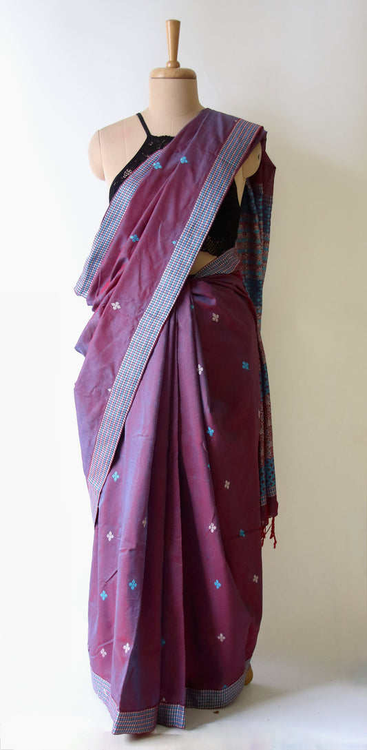 Two Tone Purple  Handloom Cotton Saree from Assam