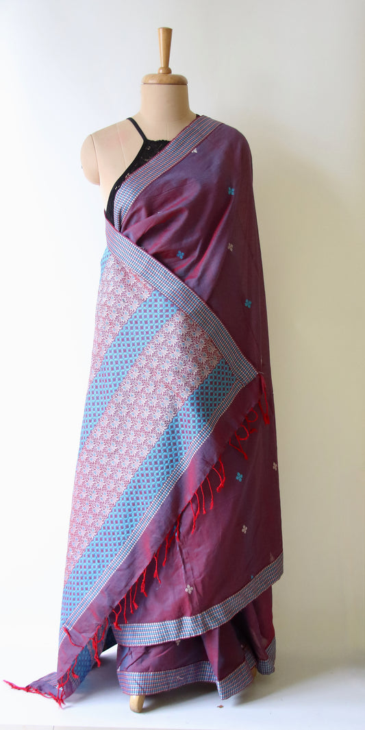 Two Tone Purple  Handloom Cotton Saree from Assam