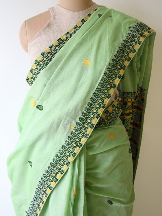 Light Green Handloom Cotton Saree from Assam