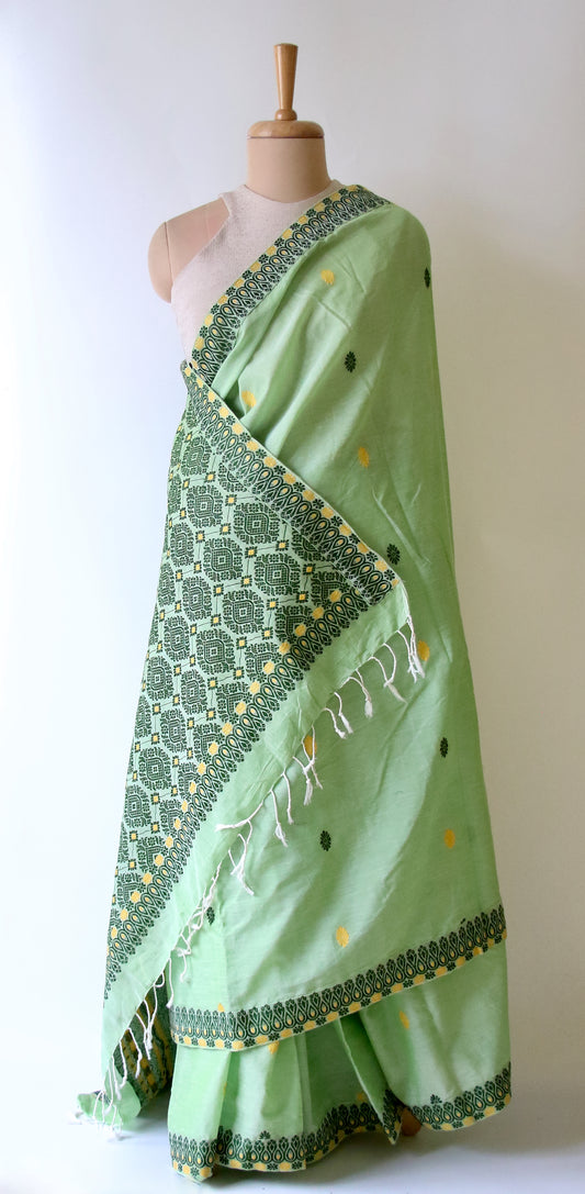 Light Green Handloom Cotton Saree from Assam