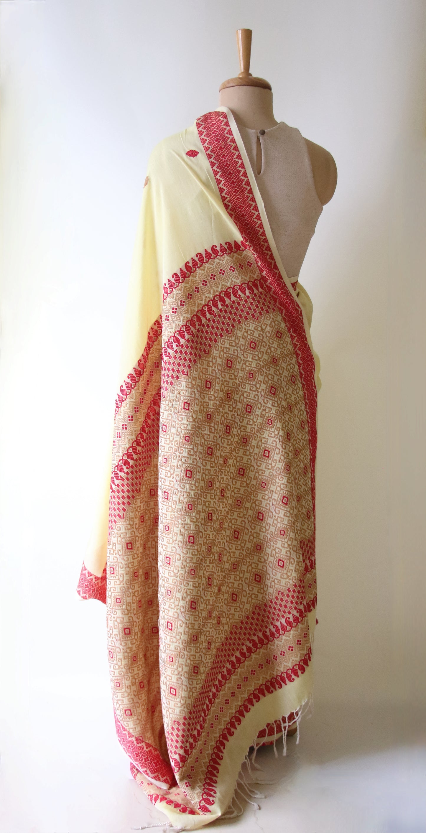 Soft Light Yellow Handloom Cotton Saree from Assam