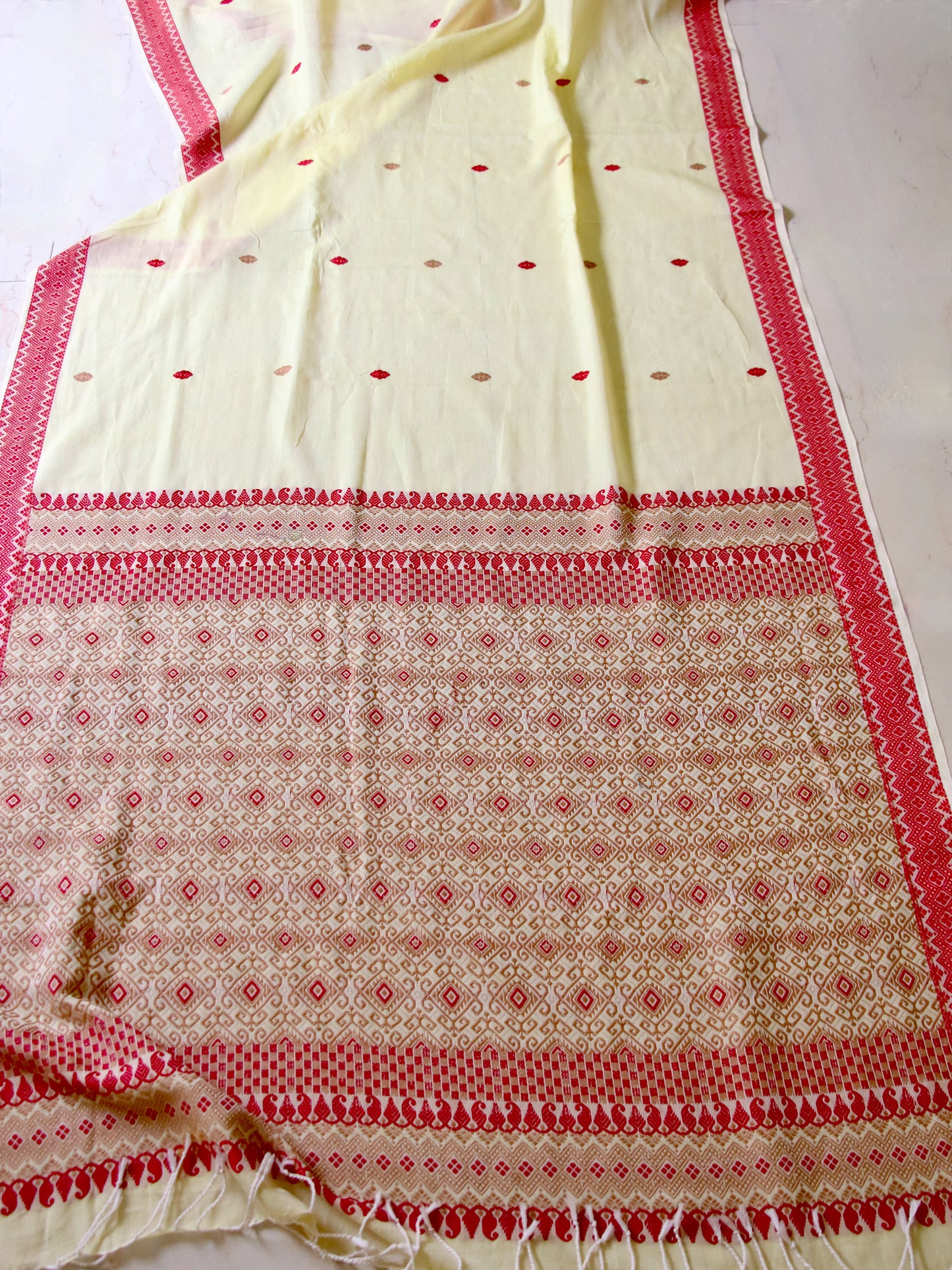 Soft Light Yellow Handloom Cotton Saree from Assam