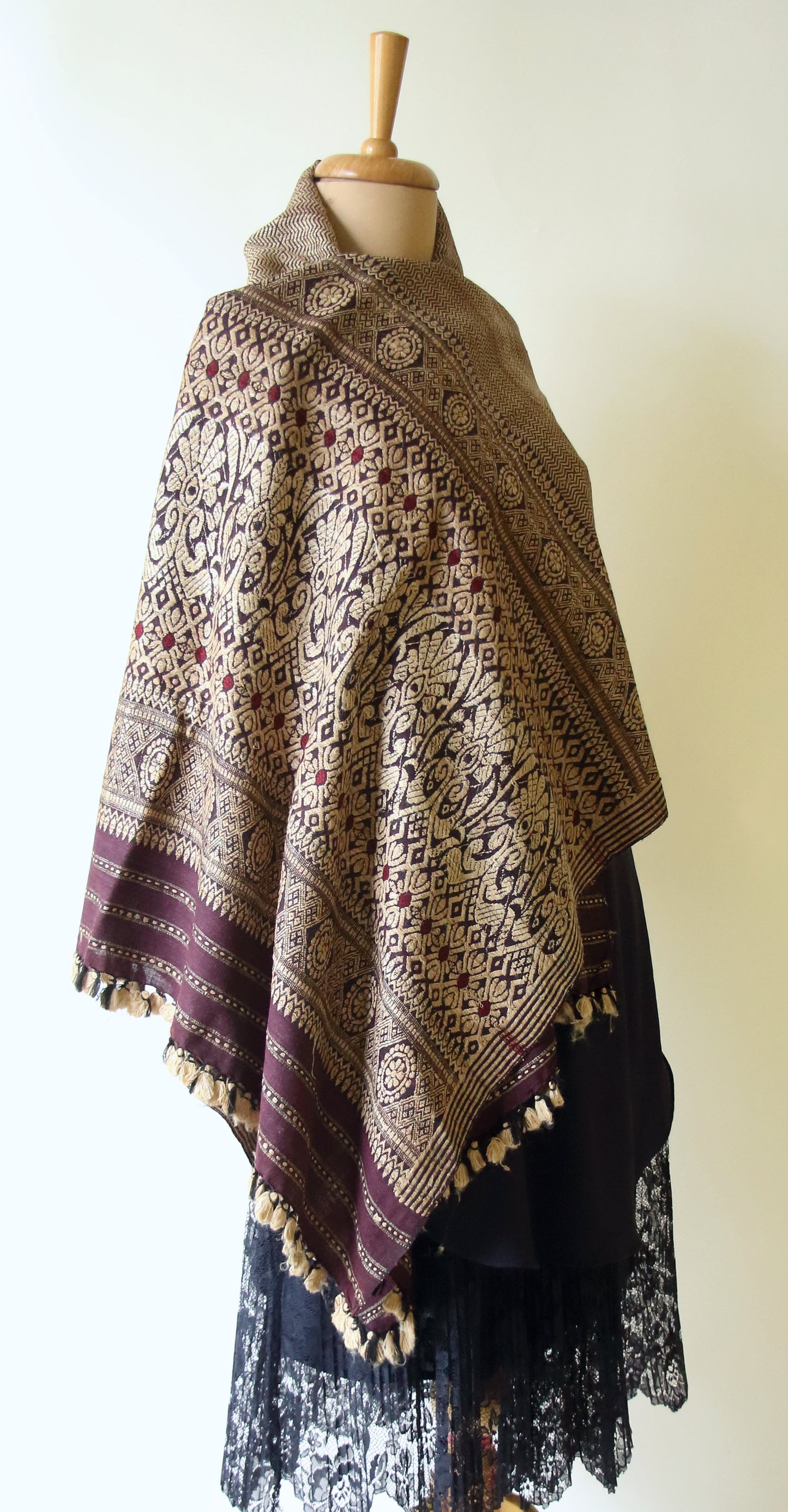 Deep Maroon Natural Dyed Eri Silk Handwoven Shawl from Assam