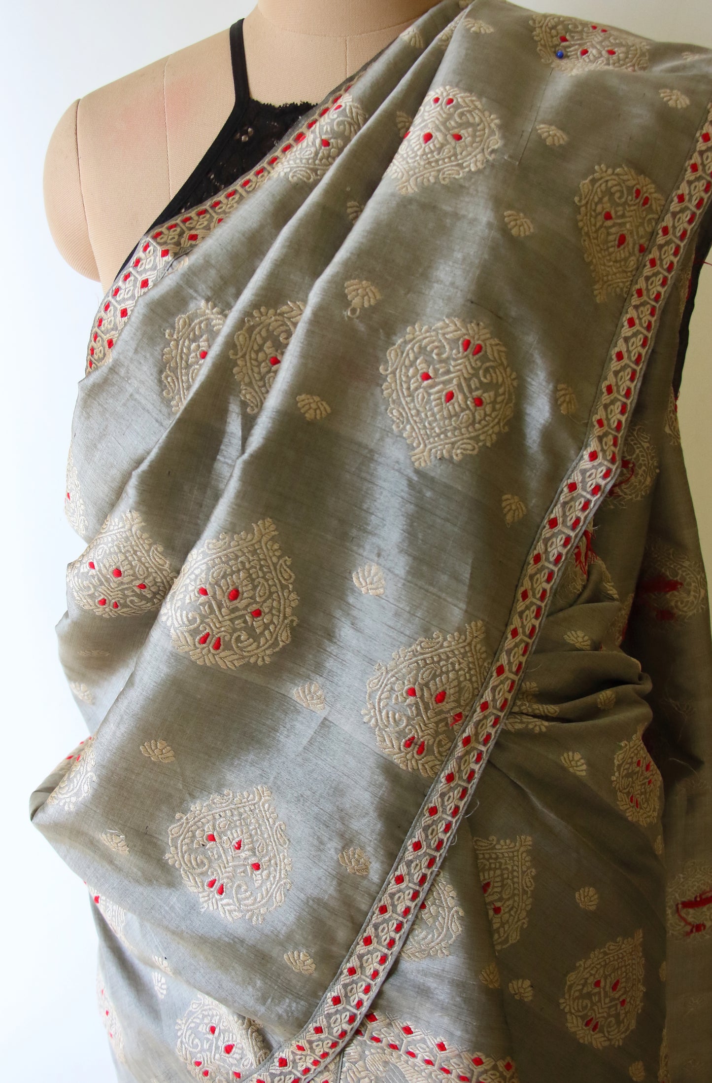 Dull Grey Mulberry Silk by Tassar Silk Mekhla Chador Set