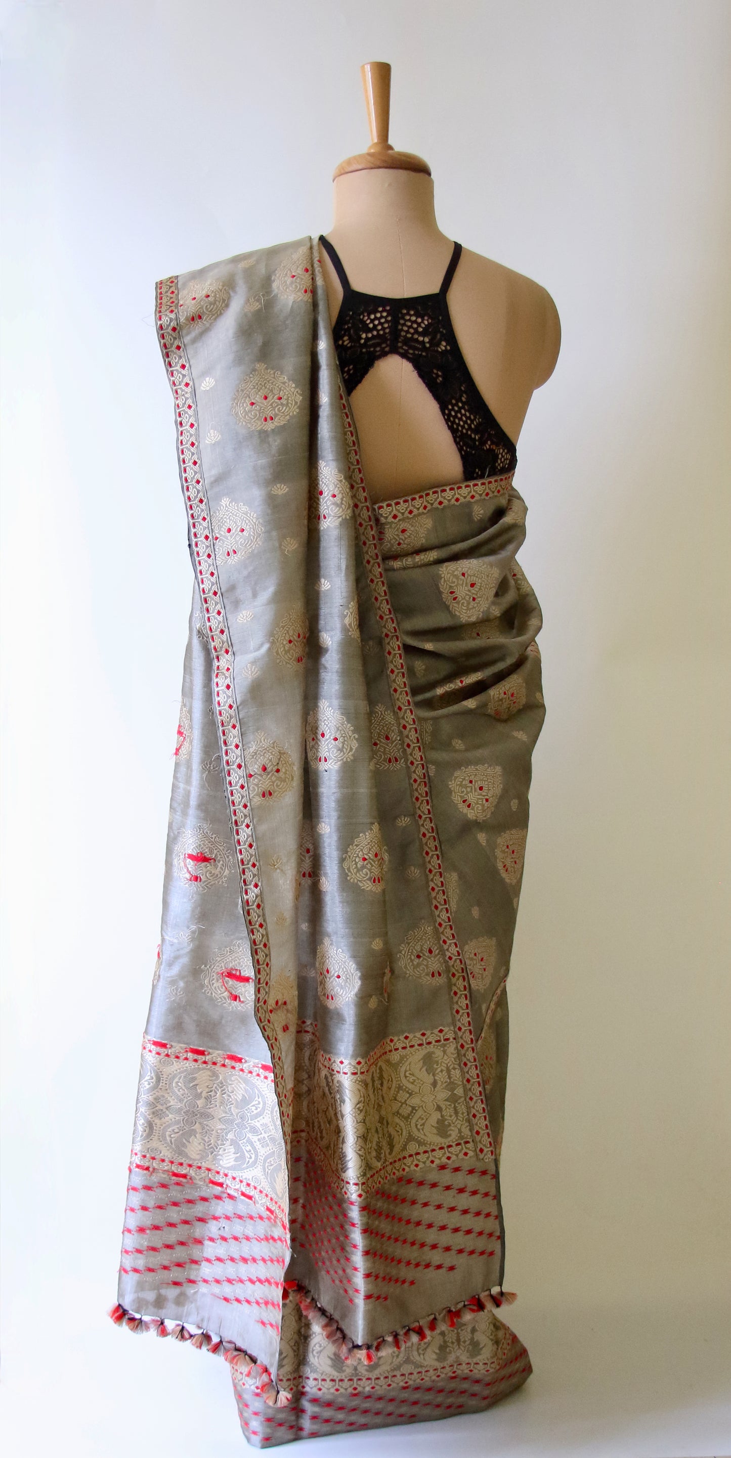 Dull Grey Mulberry Silk by Tassar Silk Mekhla Chador Set