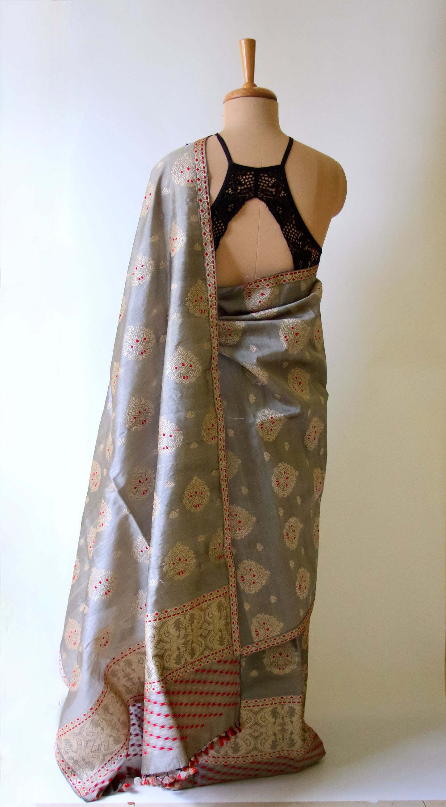 Dull Grey Mulberry Silk by Tassar Silk Mekhla Chador Set
