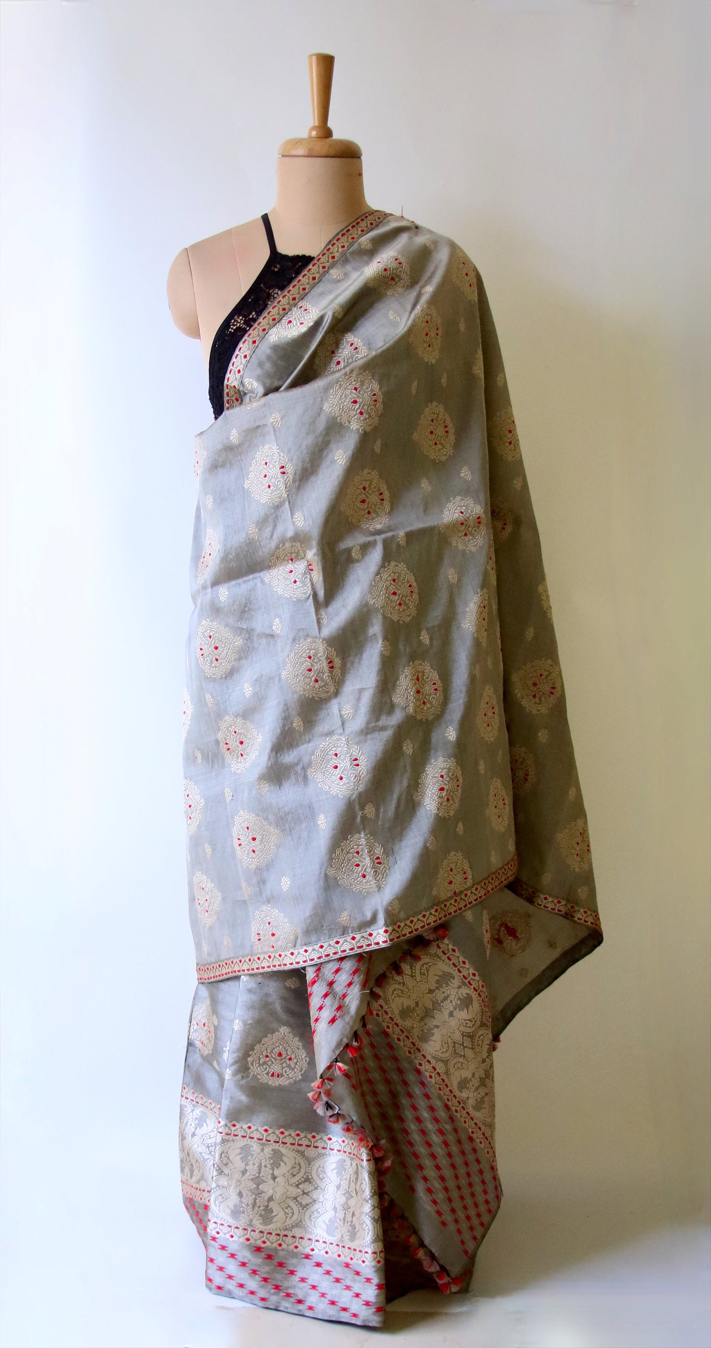 Dull Grey Mulberry Silk by Tassar Silk Mekhla Chador Set
