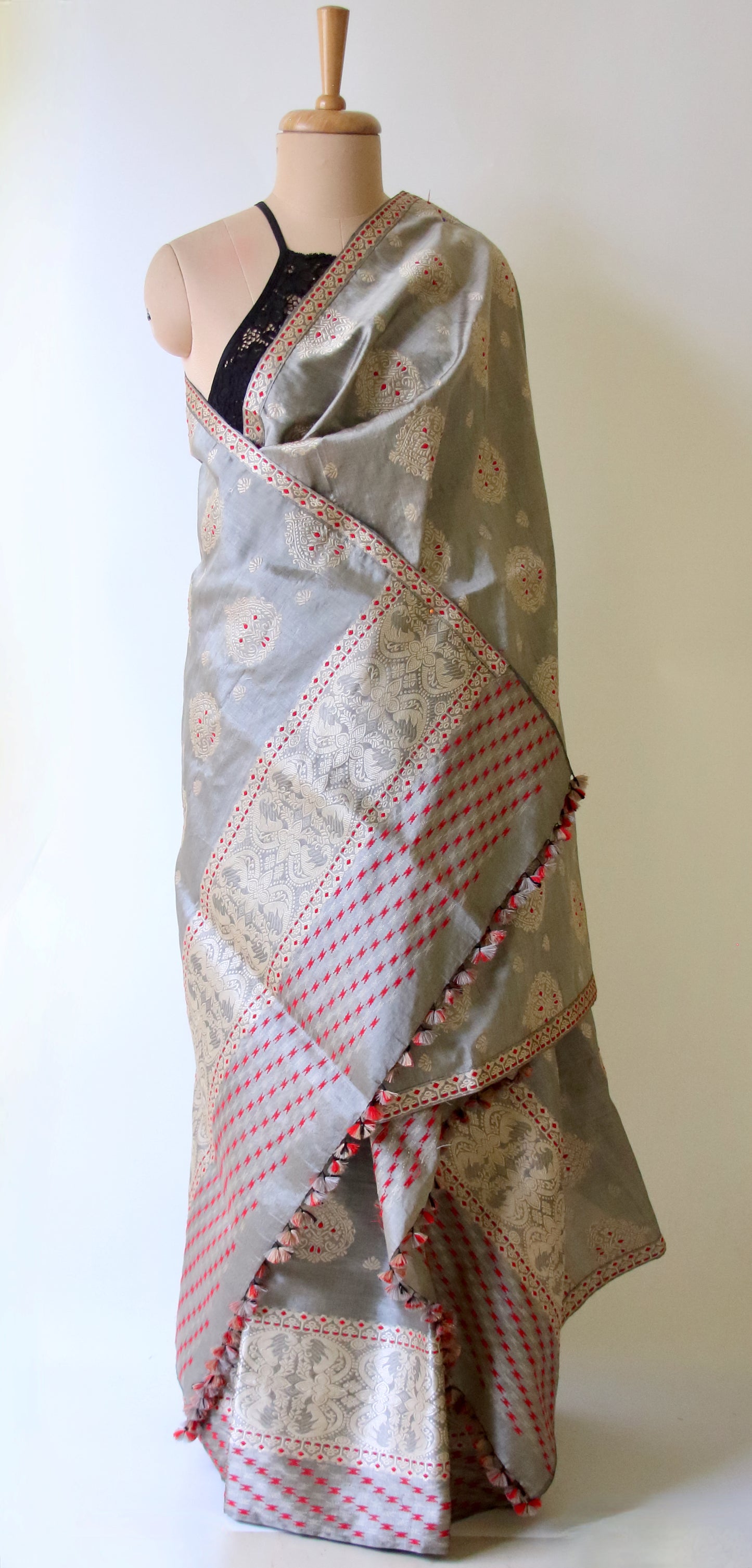 Dull Grey Mulberry Silk by Tassar Silk Mekhla Chador Set