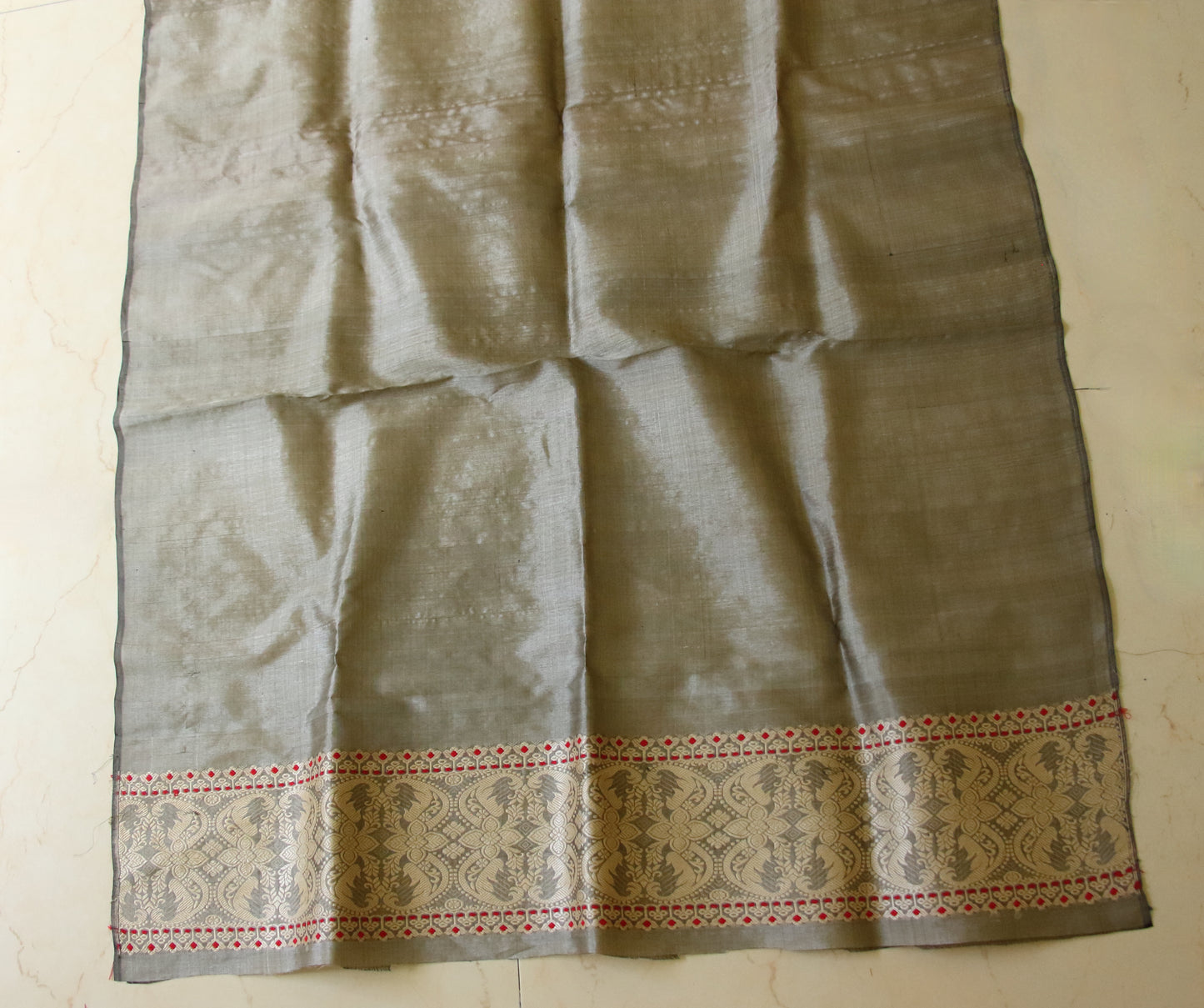 Dull Grey Mulberry Silk by Tassar Silk Mekhla Chador Set