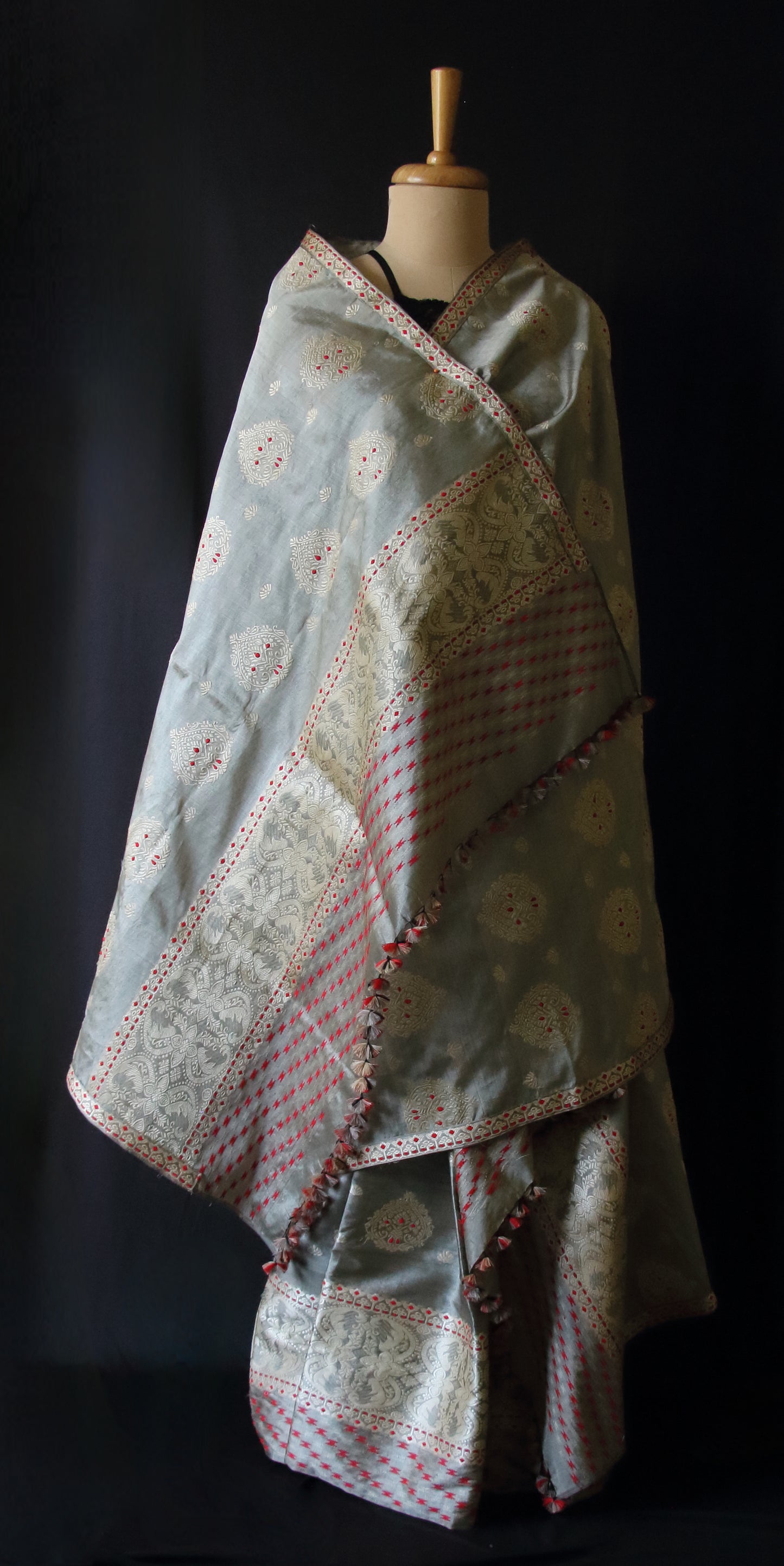 Dull Grey Mulberry Silk by Tassar Silk Mekhla Chador Set