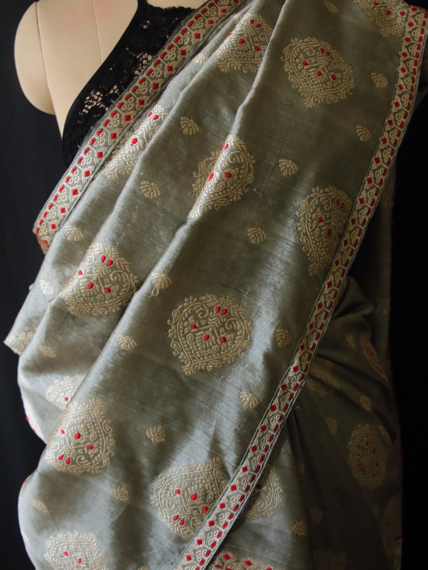 Dull Grey Mulberry Silk by Tassar Silk Mekhla Chador Set