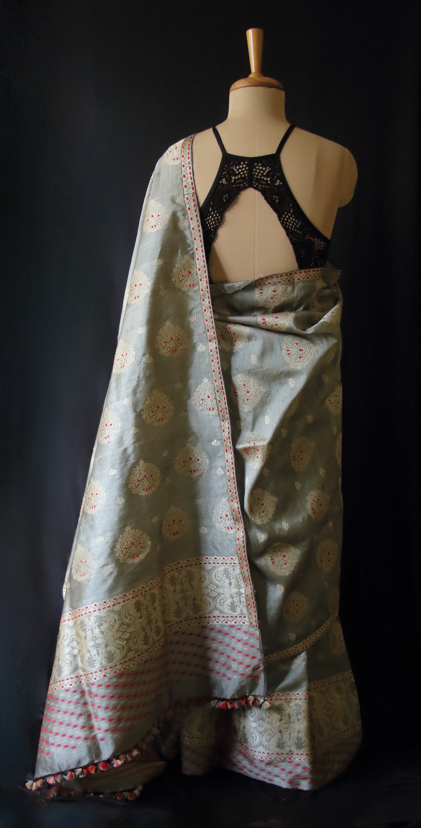 Dull Grey Mulberry Silk by Tassar Silk Mekhla Chador Set
