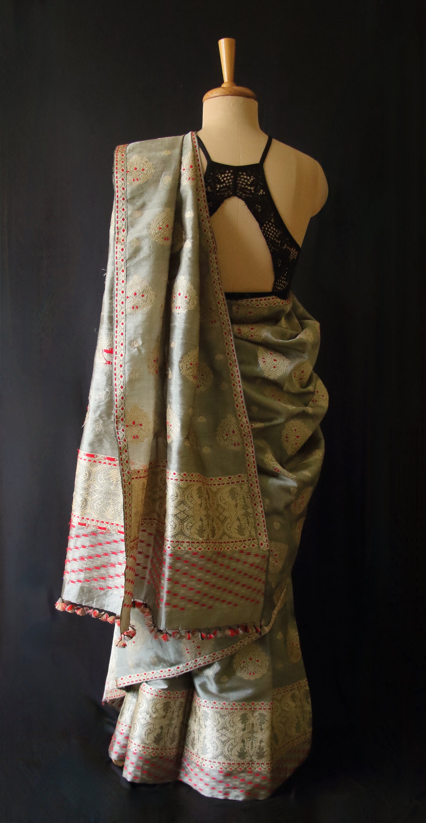 Dull Grey Mulberry Silk by Tassar Silk Mekhla Chador Set
