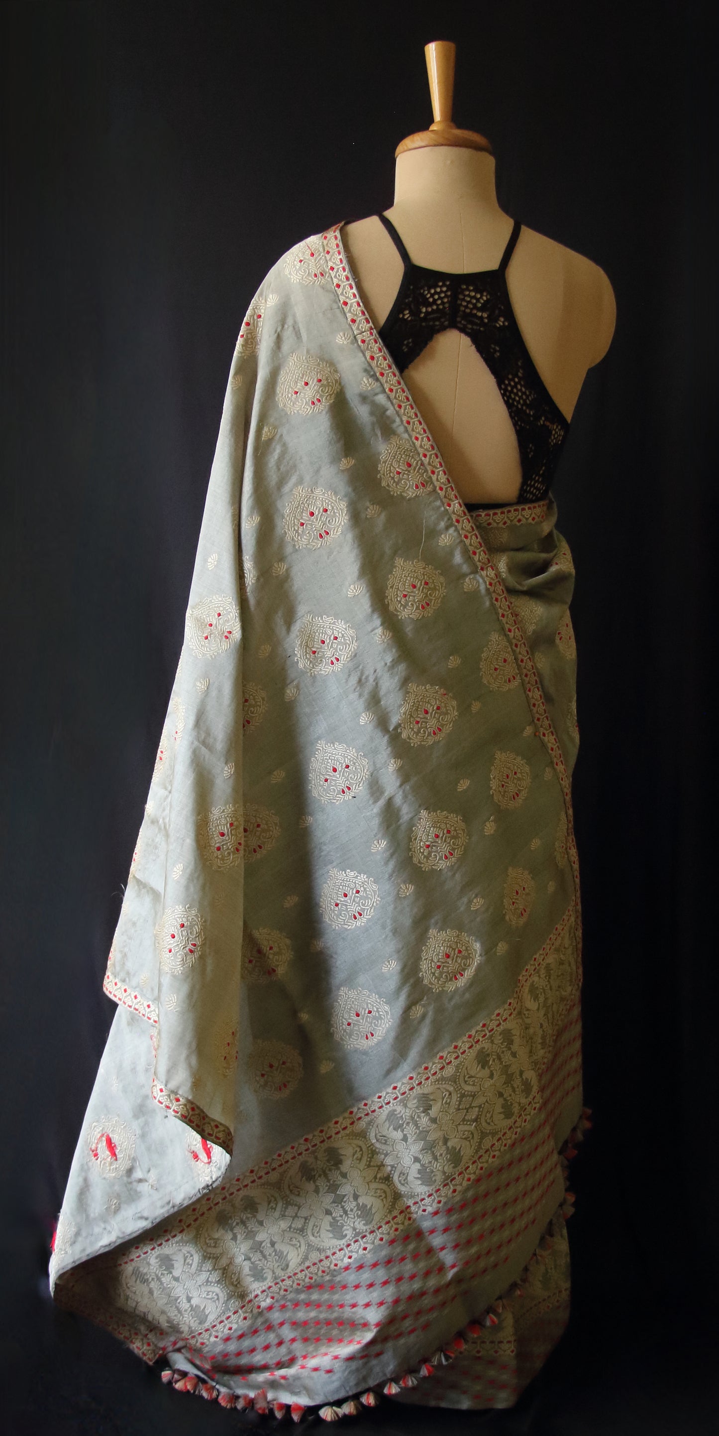 Dull Grey Mulberry Silk by Tassar Silk Mekhla Chador Set