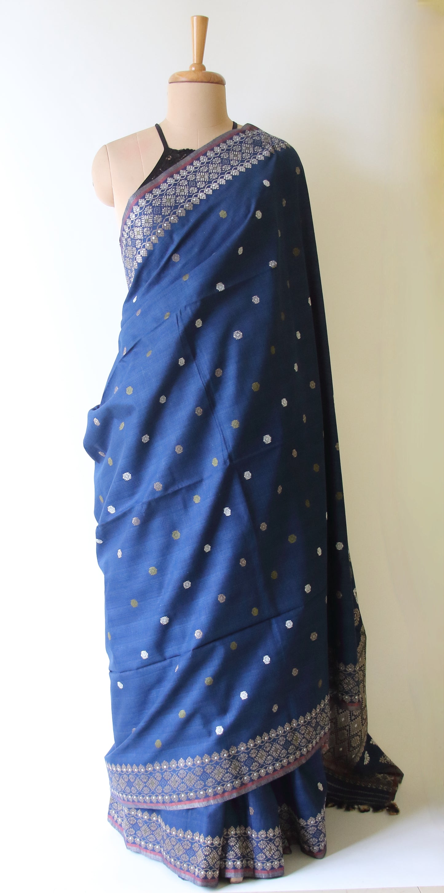 Natural Dyed Indigo Handloom Eri Silk Sari from Assam