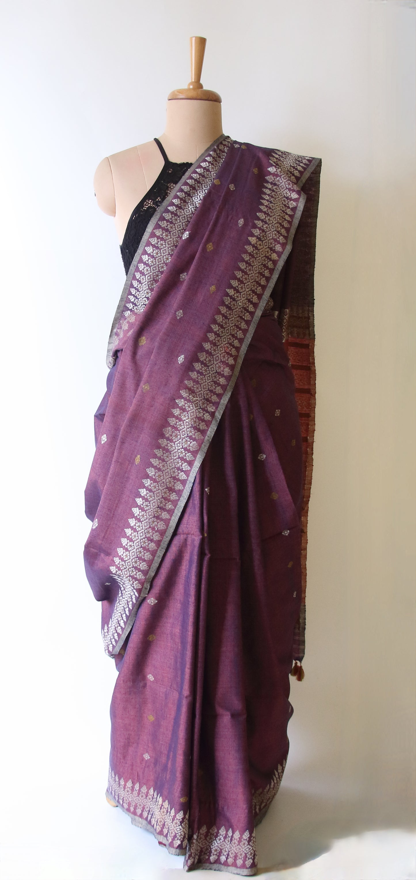 Wine Natural Dyed Handloom Eri Silk Saree from Assam
