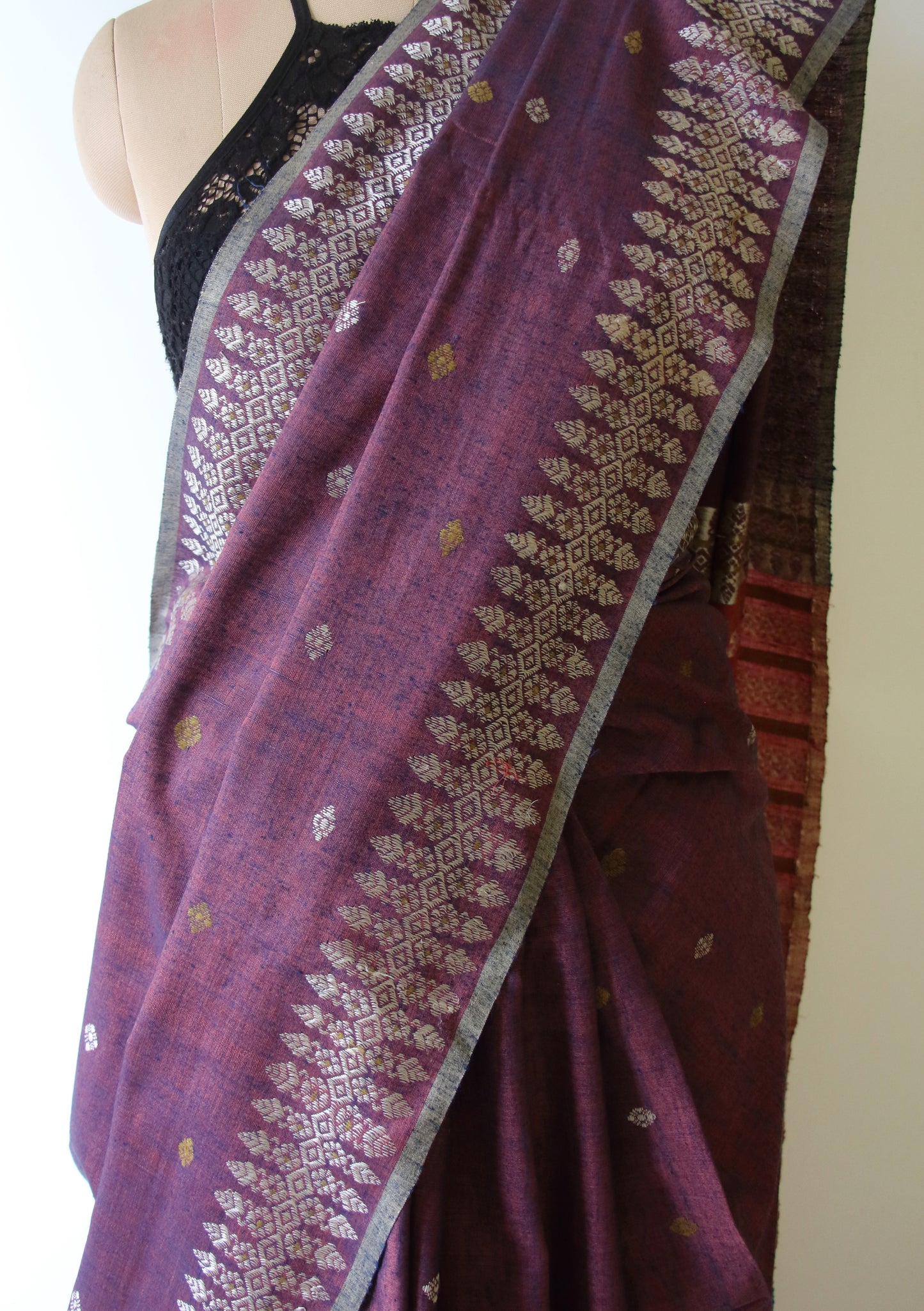 Wine Natural Dyed Handloom Eri Silk Saree from Assam