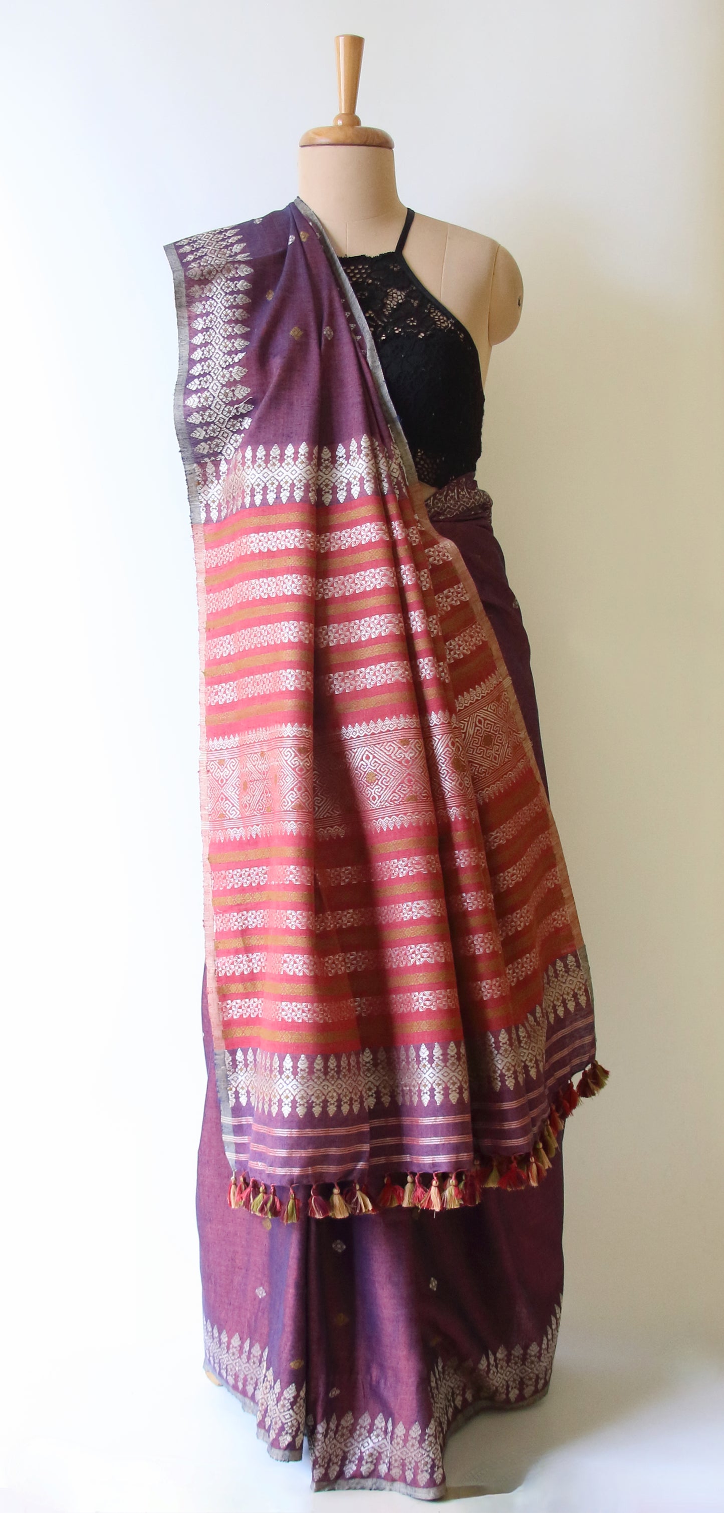Wine Natural Dyed Handloom Eri Silk Saree from Assam