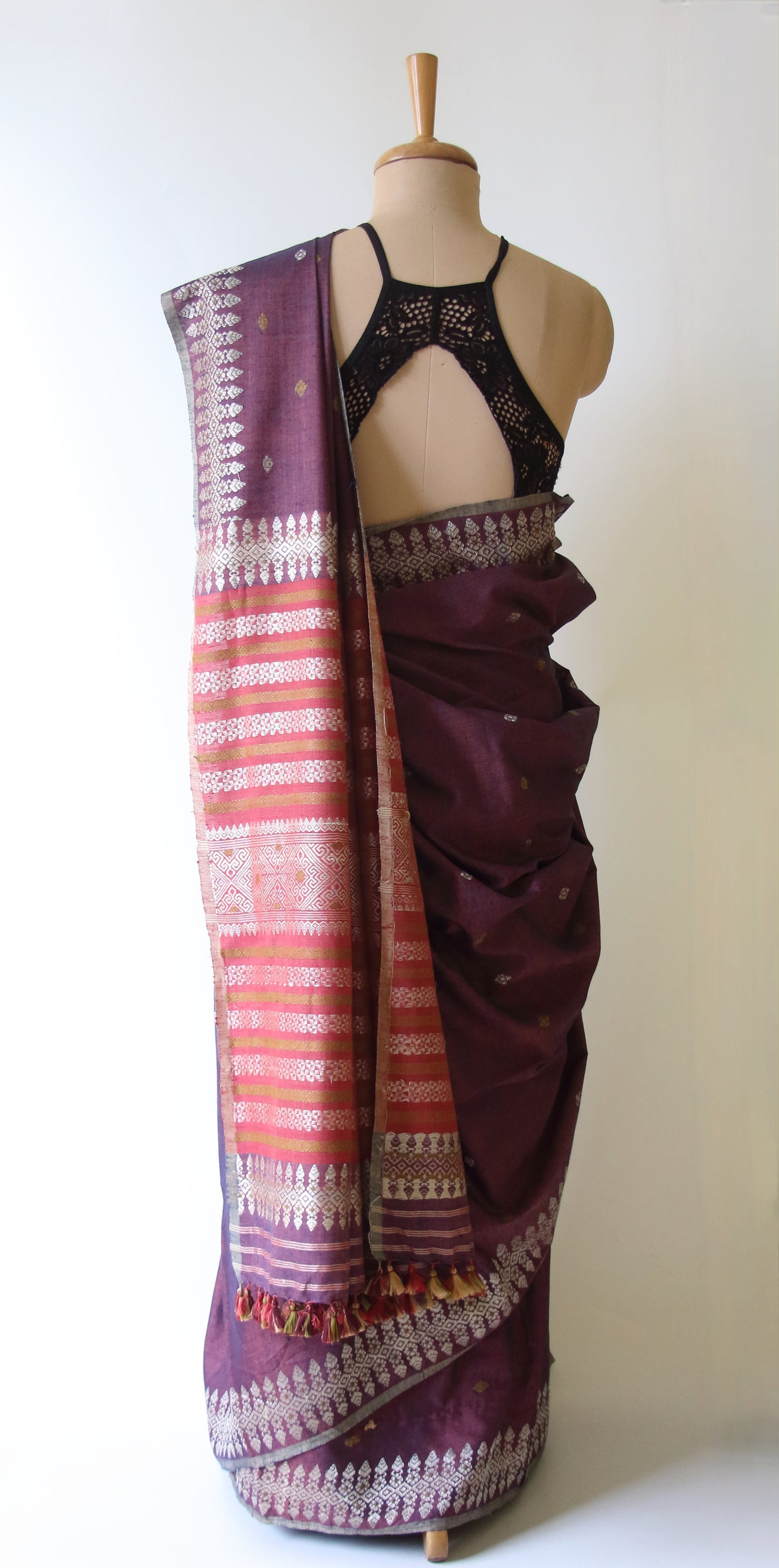 Wine Natural Dyed Handloom Eri Silk Saree from Assam