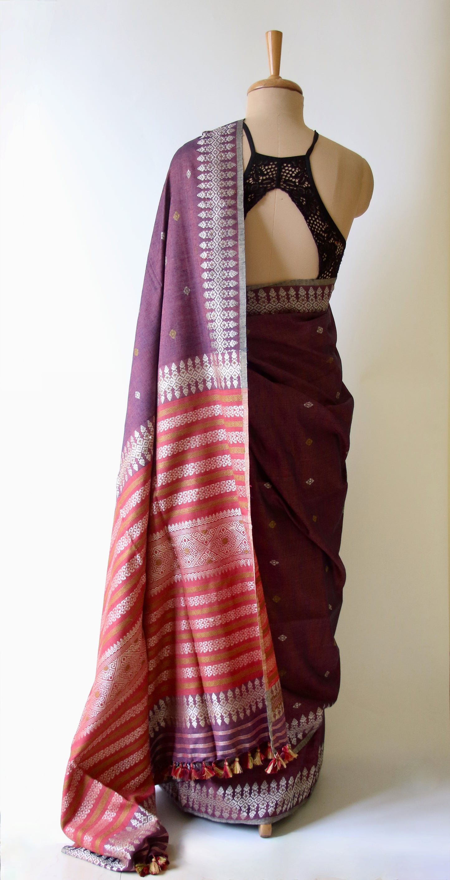 Wine Natural Dyed Handloom Eri Silk Saree from Assam