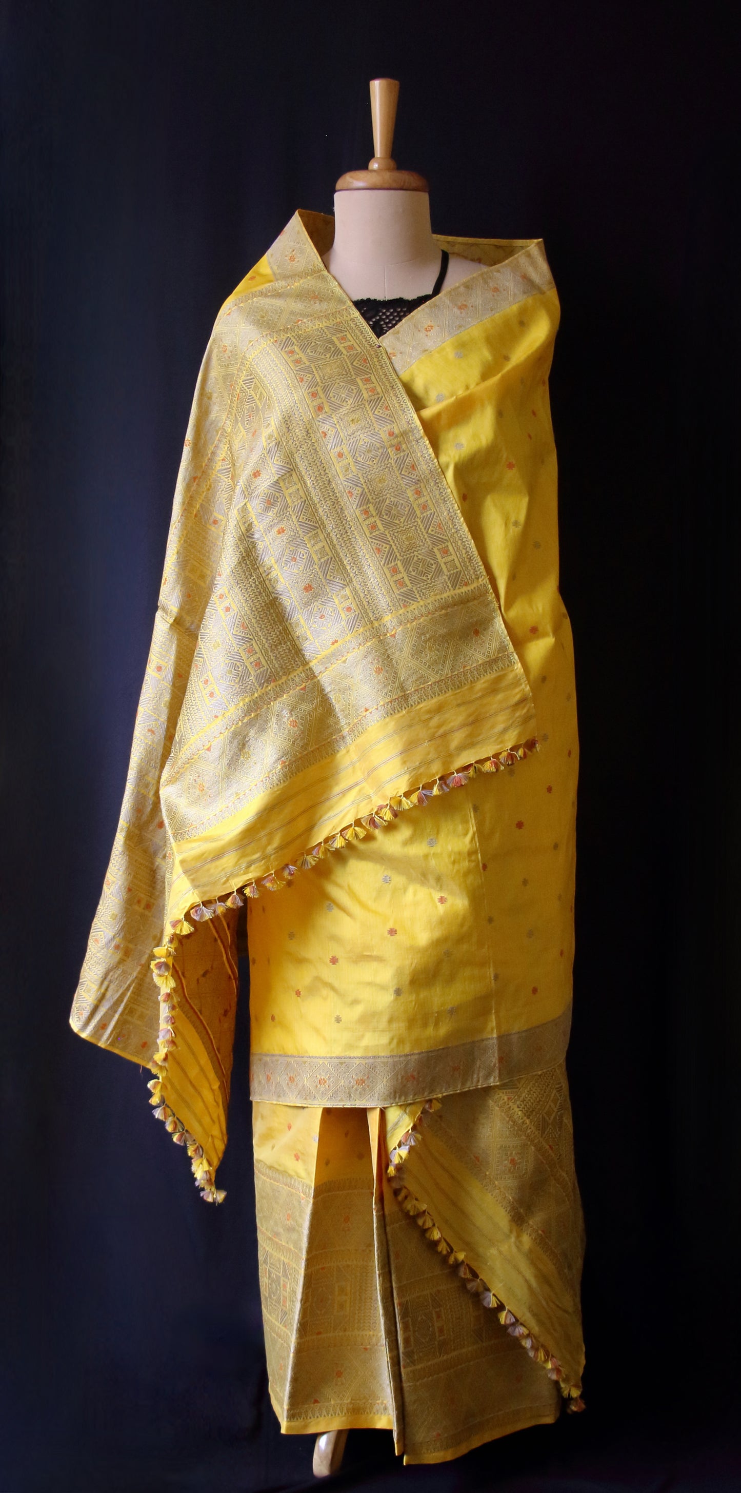 Yellow Natural Dyed Mulberry Silk Traditional Mekhla Chador Set