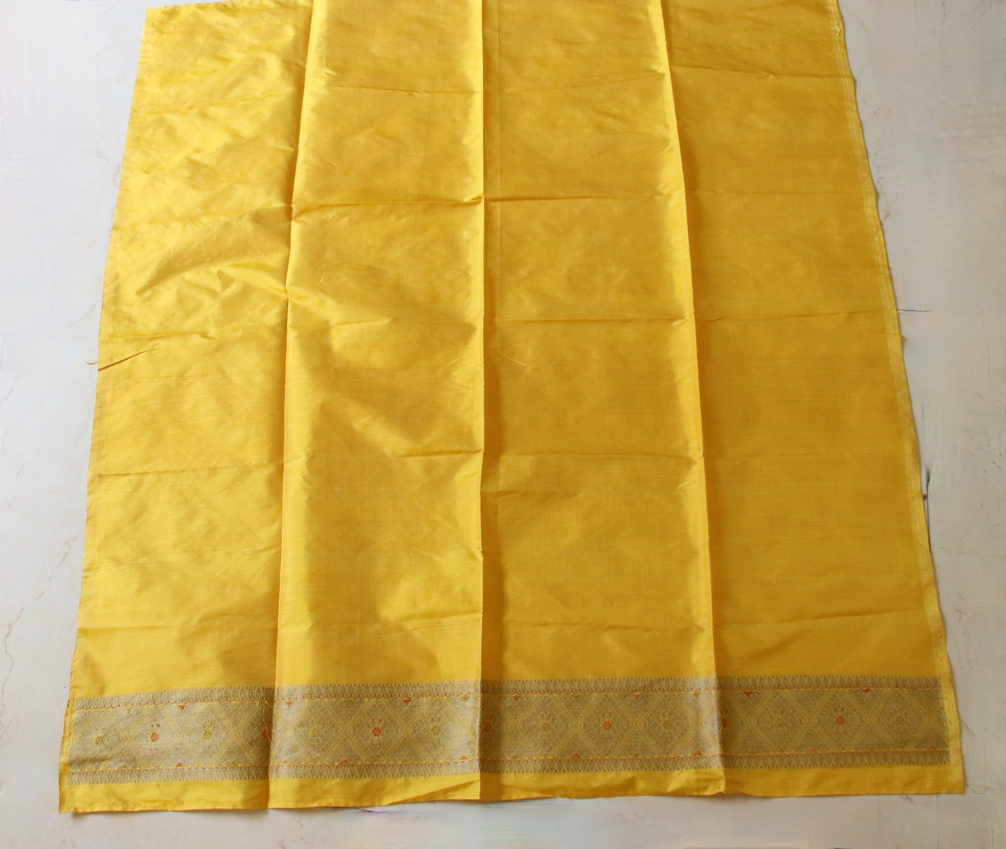 Yellow Natural Dyed Mulberry Silk Traditional Mekhla Chador Set