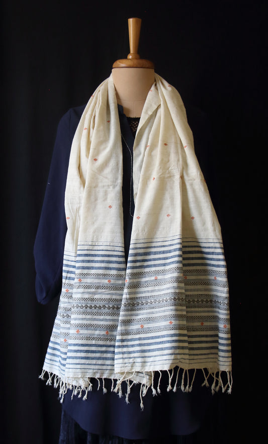 Natural Off White colour Eri Silk Handwoven Scarf from Assam