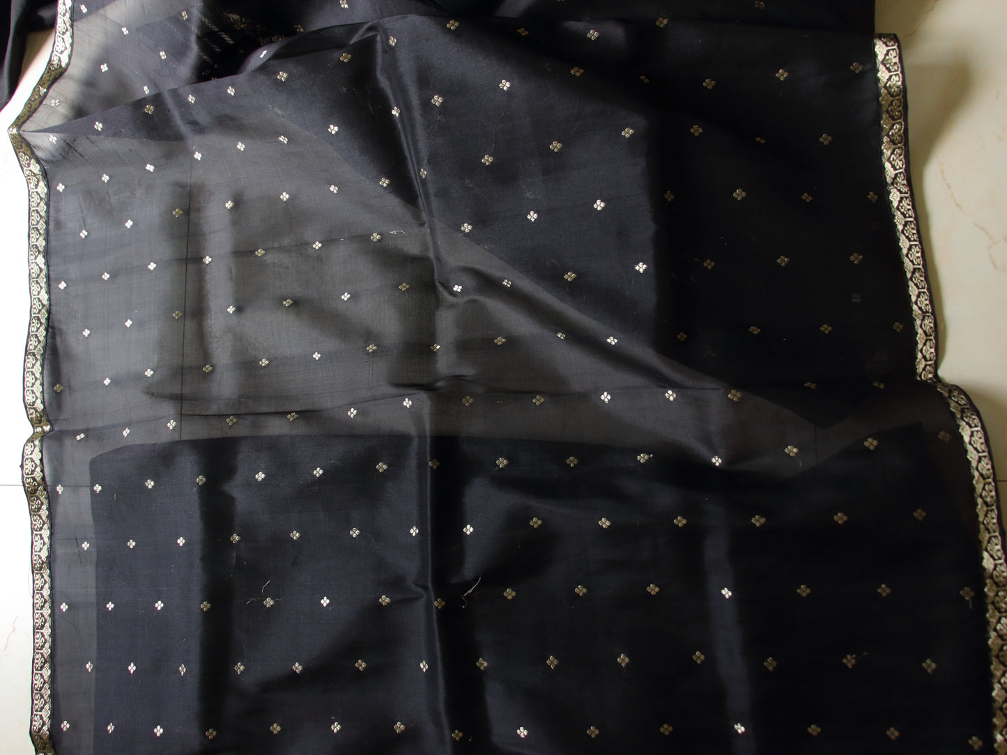 Black Handloom Mulberry Silk Mekhla Chador Set from Assam , India