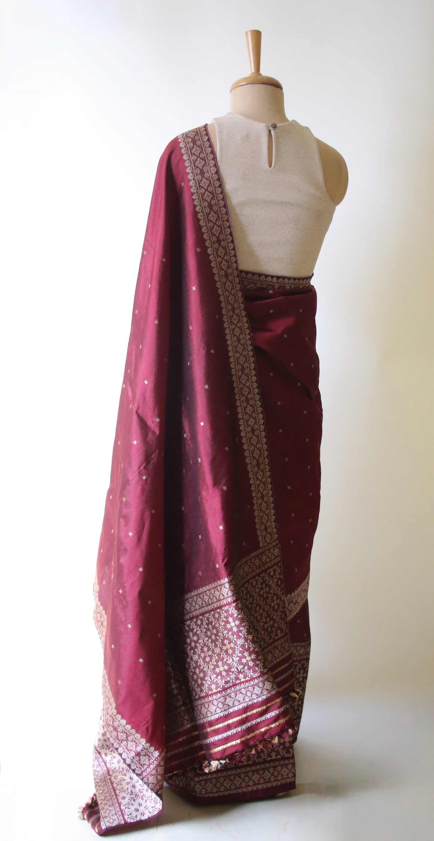 Maroon Natural Dyed  Mulberry Silk Traditional Mekhla Chador Set