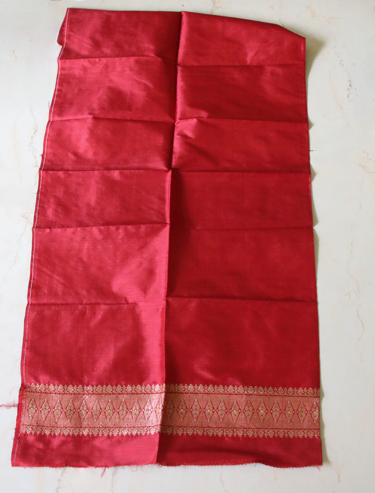 Red Natural Dyed  Mulberry Silk Traditional Mekhla Chador Set