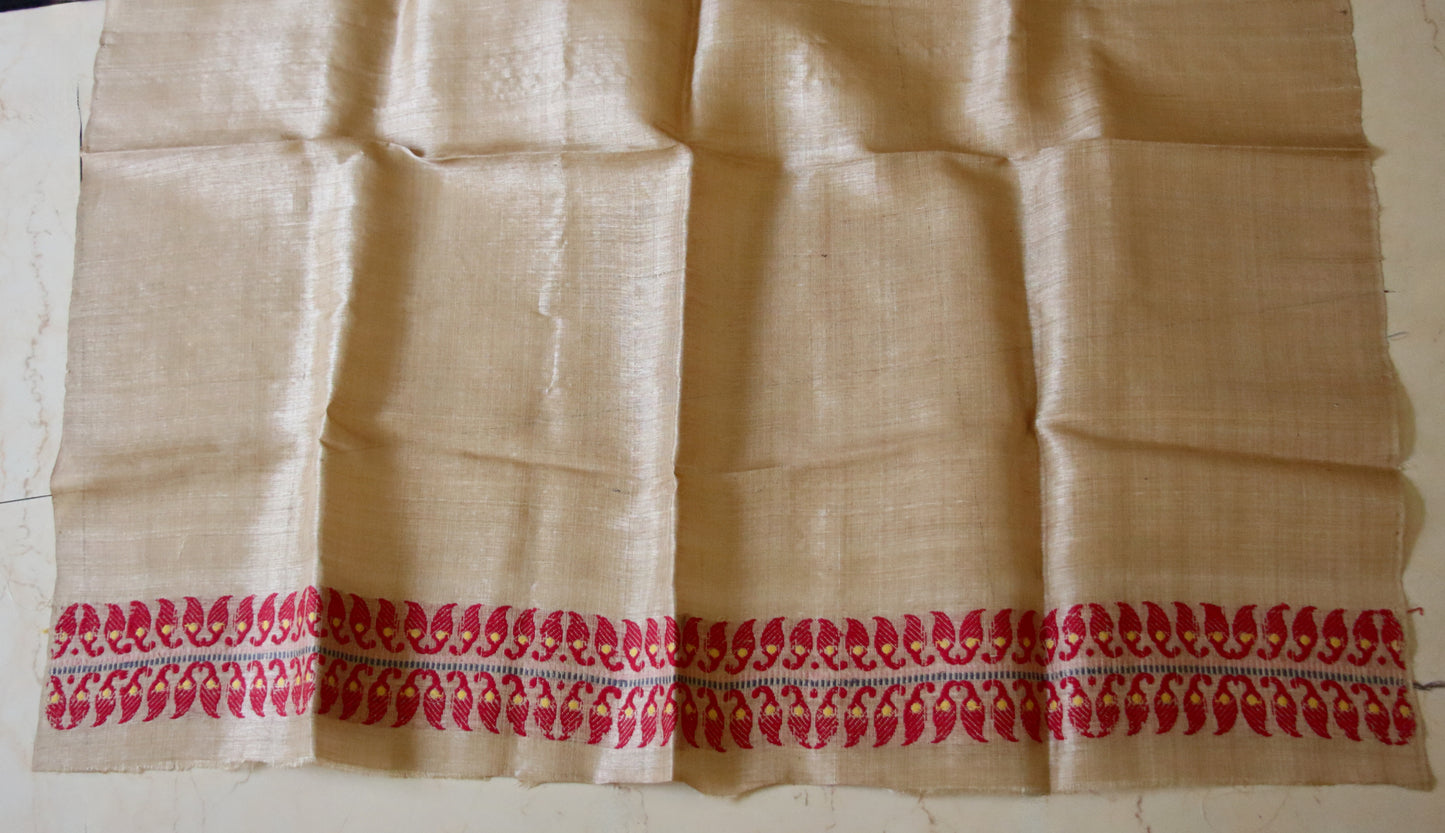 Authentic Muga Silk Traditional Design Mekhela Chador Set from Assam