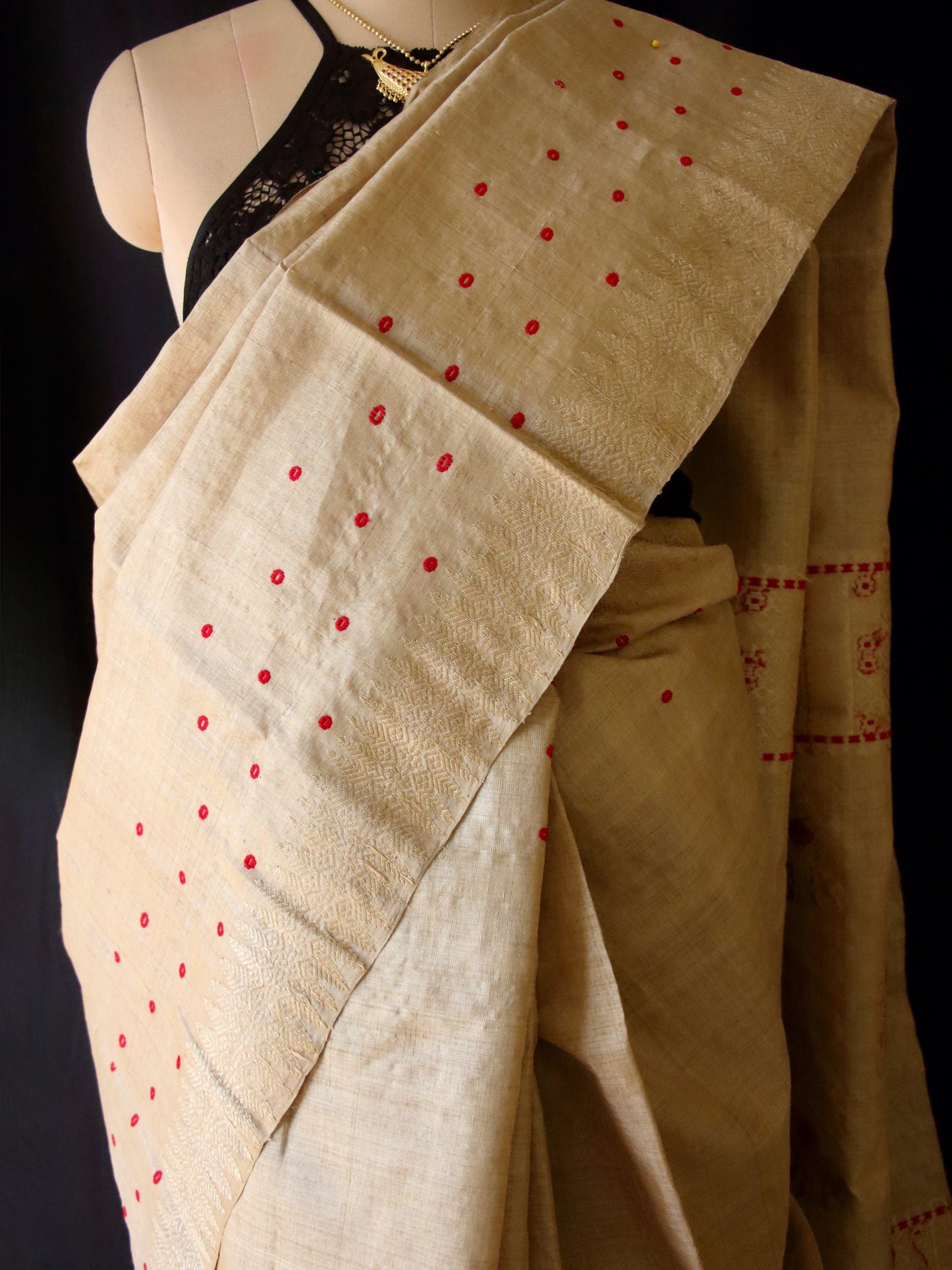 Authentic Muga Silk Saree with golden zari from Assam