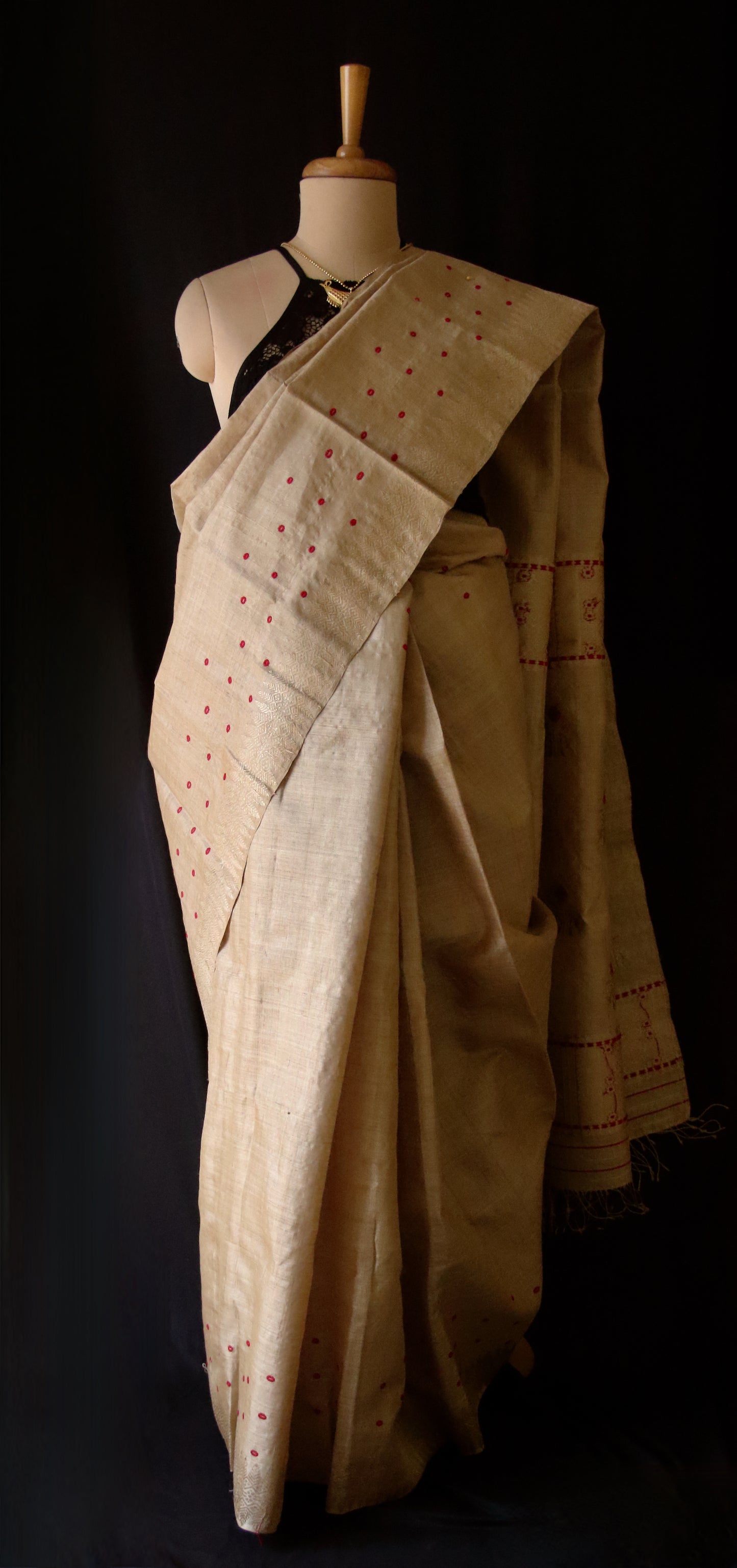 Authentic Muga Silk Saree with golden zari from Assam