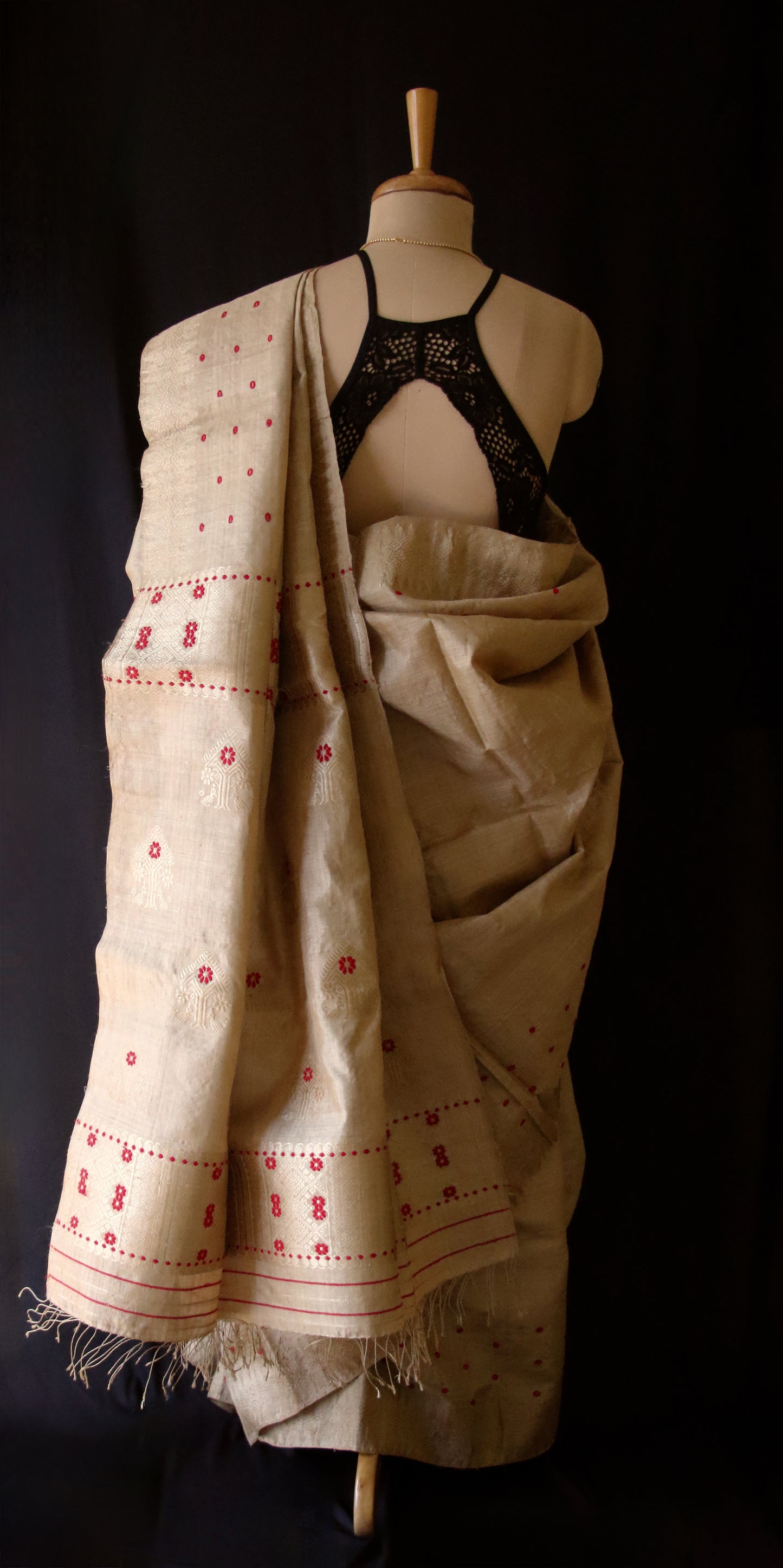 Authentic Muga Silk Saree with golden zari from Assam