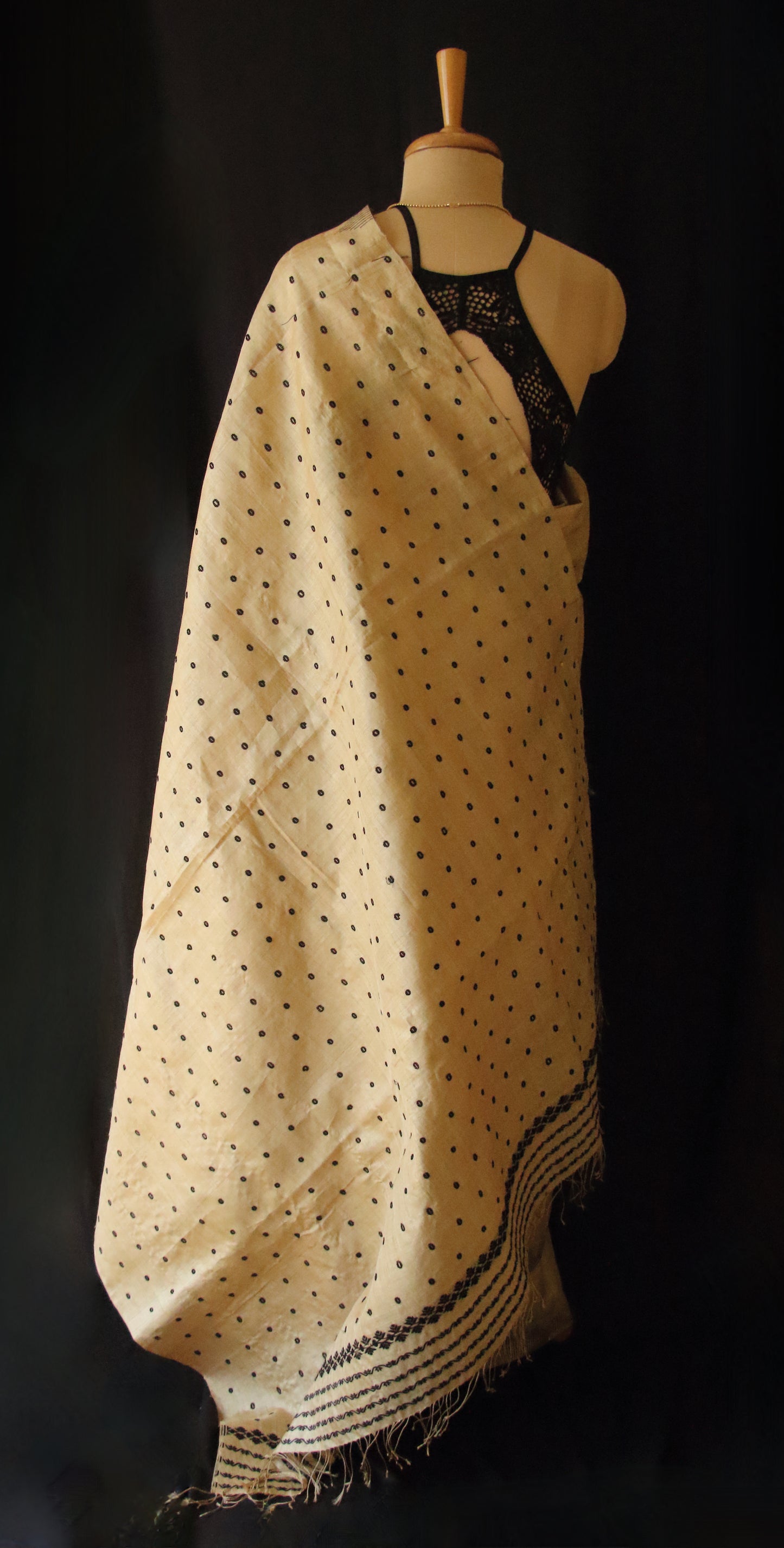 Authentic Muga Silk Saree with black motifs from Assam