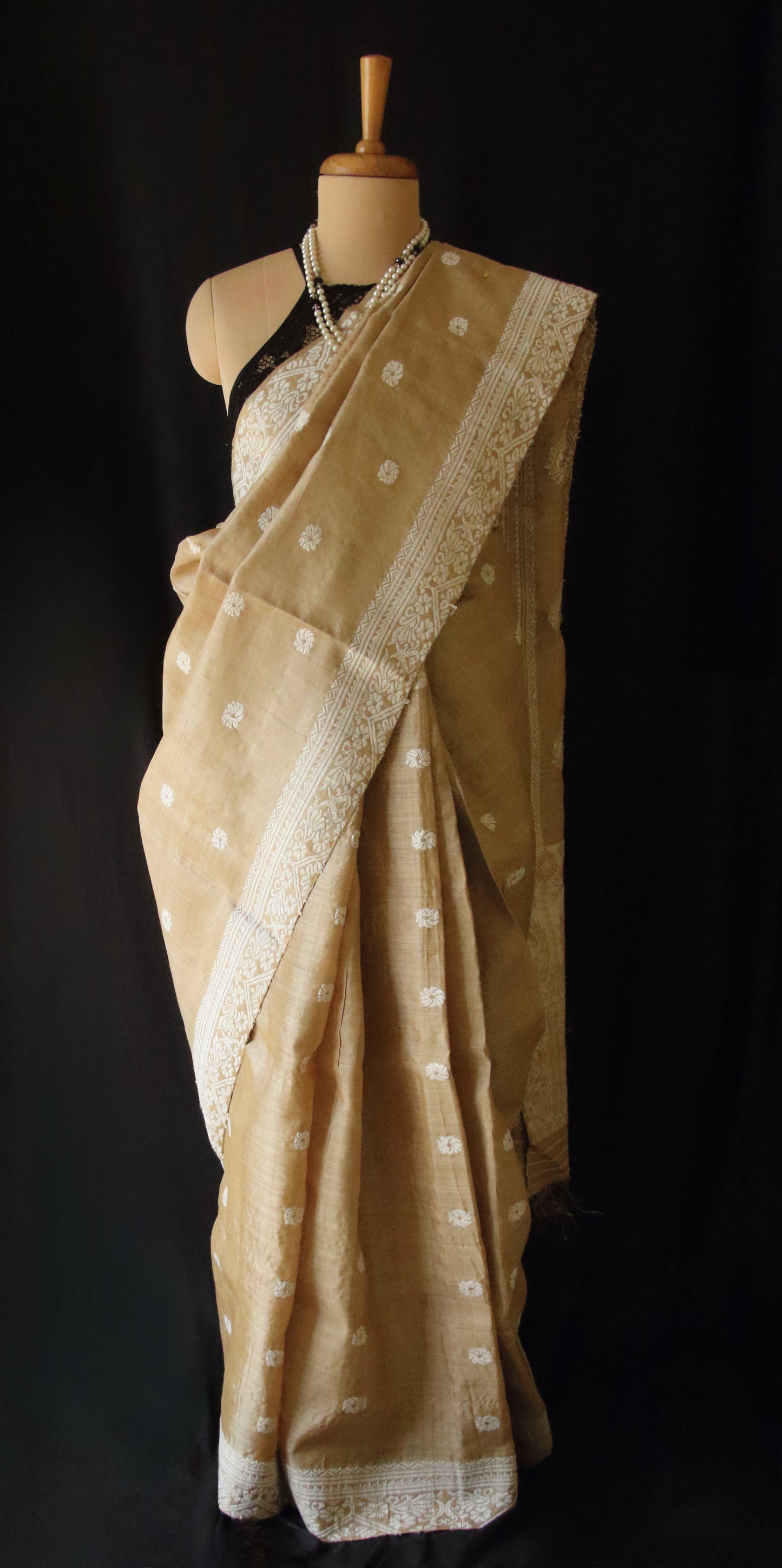 Handloom Authentic Muga Silk Sari with Eri silk Motifs from Assam