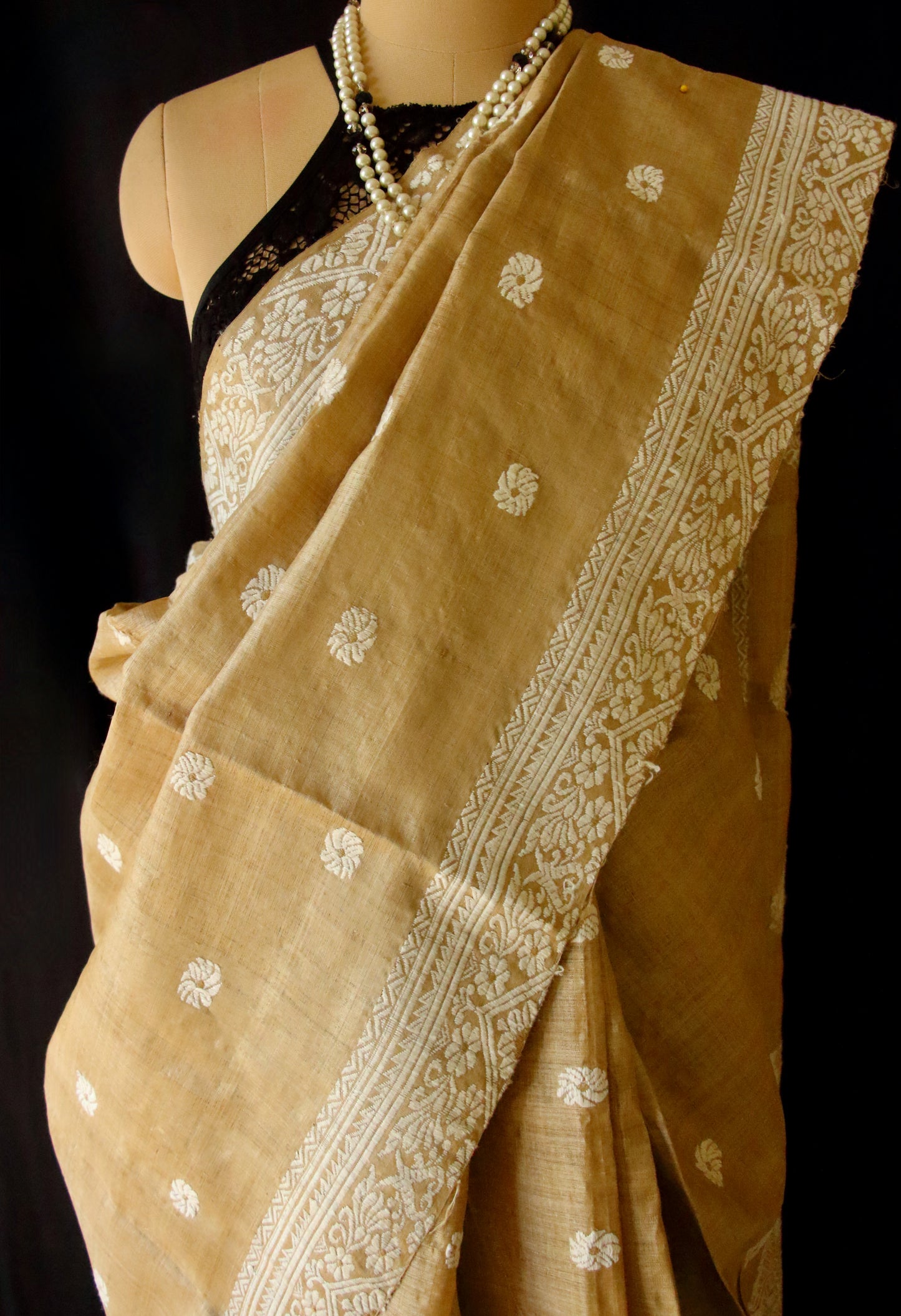 Handloom Authentic Muga Silk Sari with Eri silk Motifs from Assam