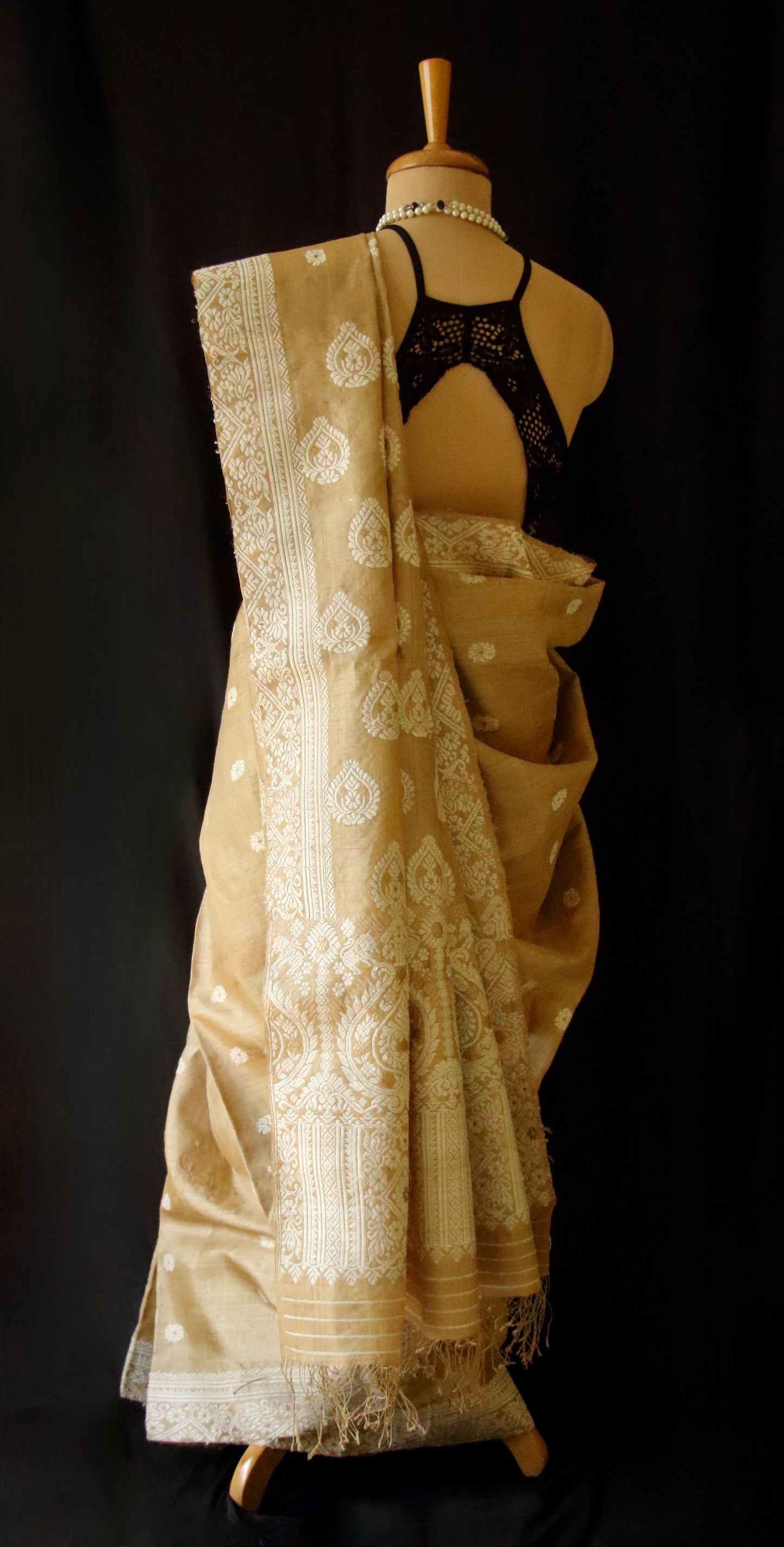 Handloom Authentic Muga Silk Sari with Eri silk Motifs from Assam