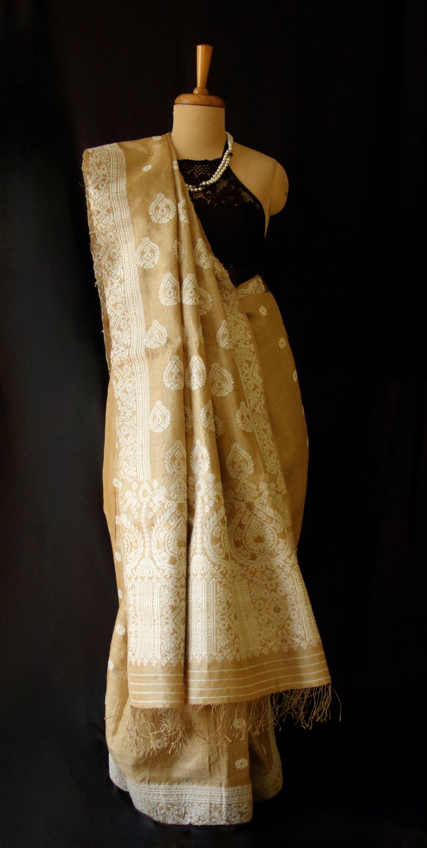 Handloom Authentic Muga Silk Sari with Eri silk Motifs from Assam