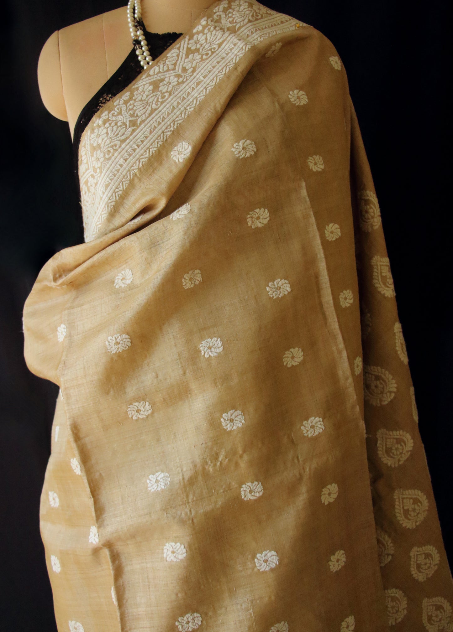 Handloom Authentic Muga Silk Sari with Eri silk Motifs from Assam