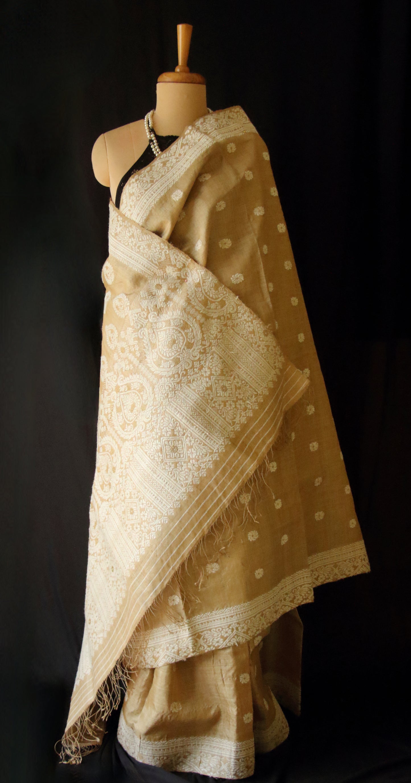 Handloom Authentic Muga Silk Sari with Eri silk Motifs from Assam