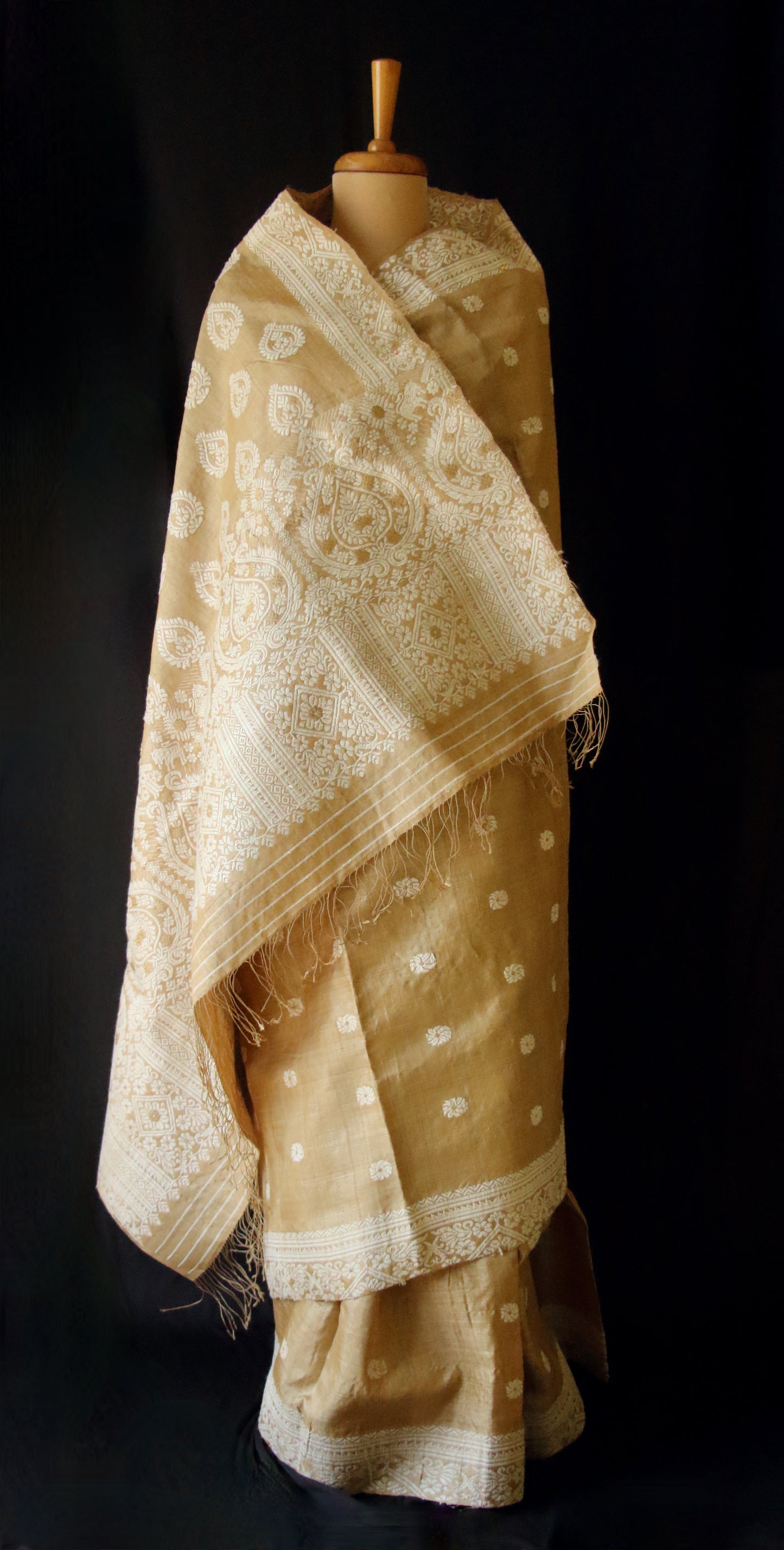 Handloom Authentic Muga Silk Sari with Eri silk Motifs from Assam