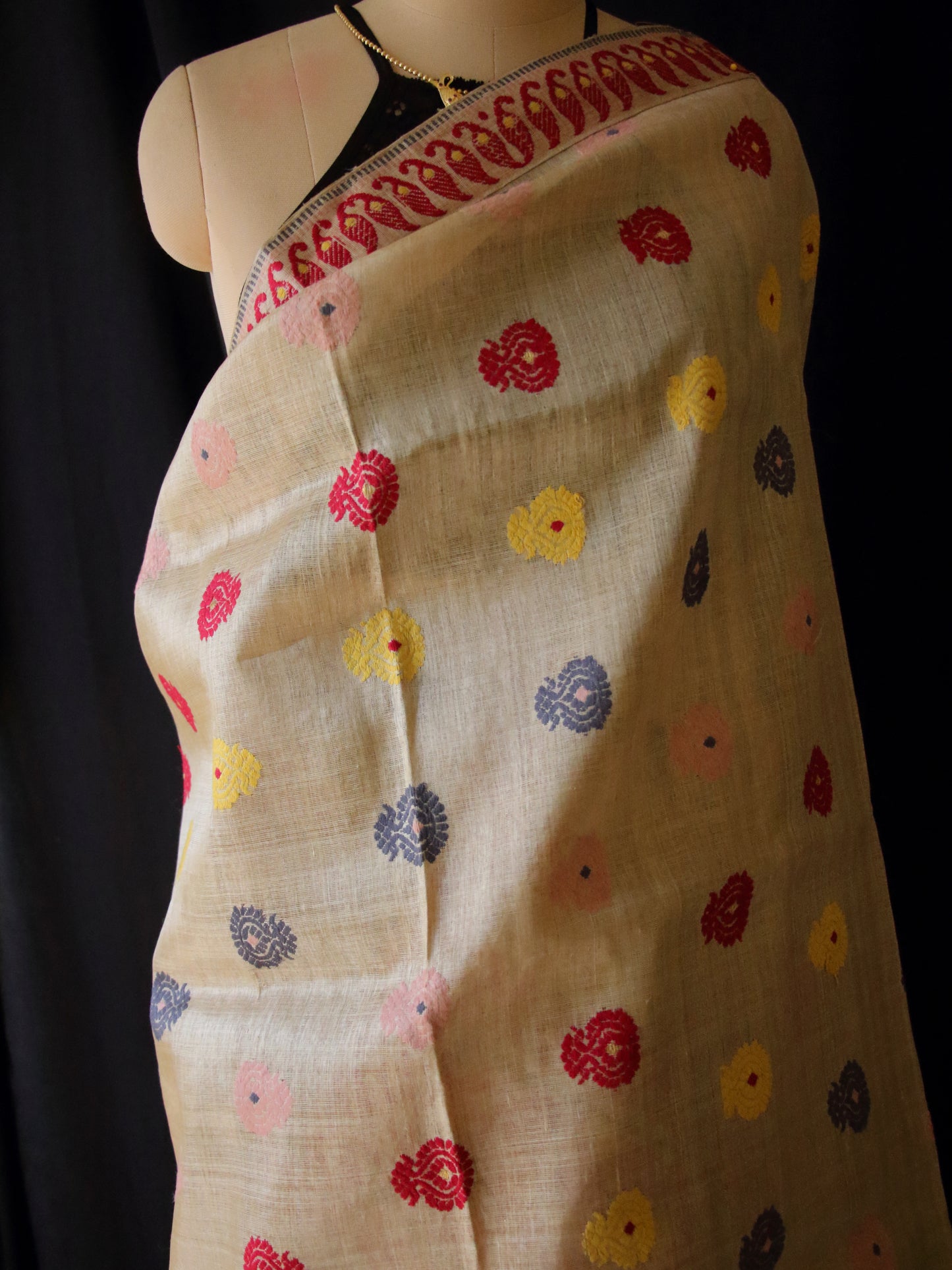 Authentic Muga Silk Traditional Design Mekhela Chador Set from Assam
