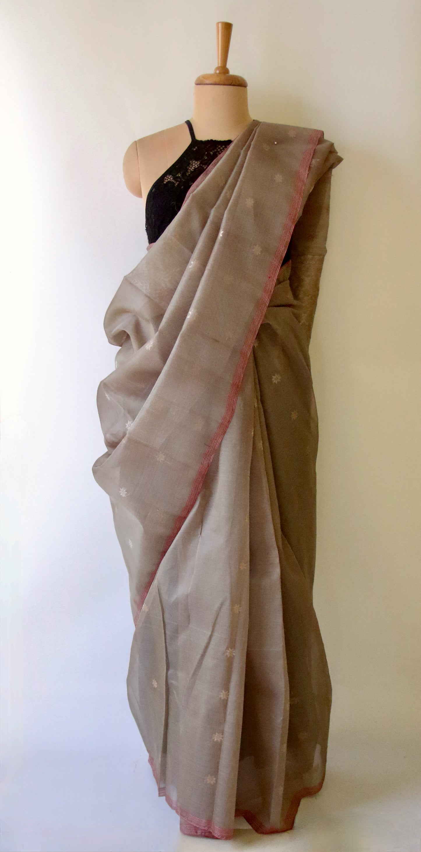 Natural Dyed Handloom Organza Silk Sari From Assam