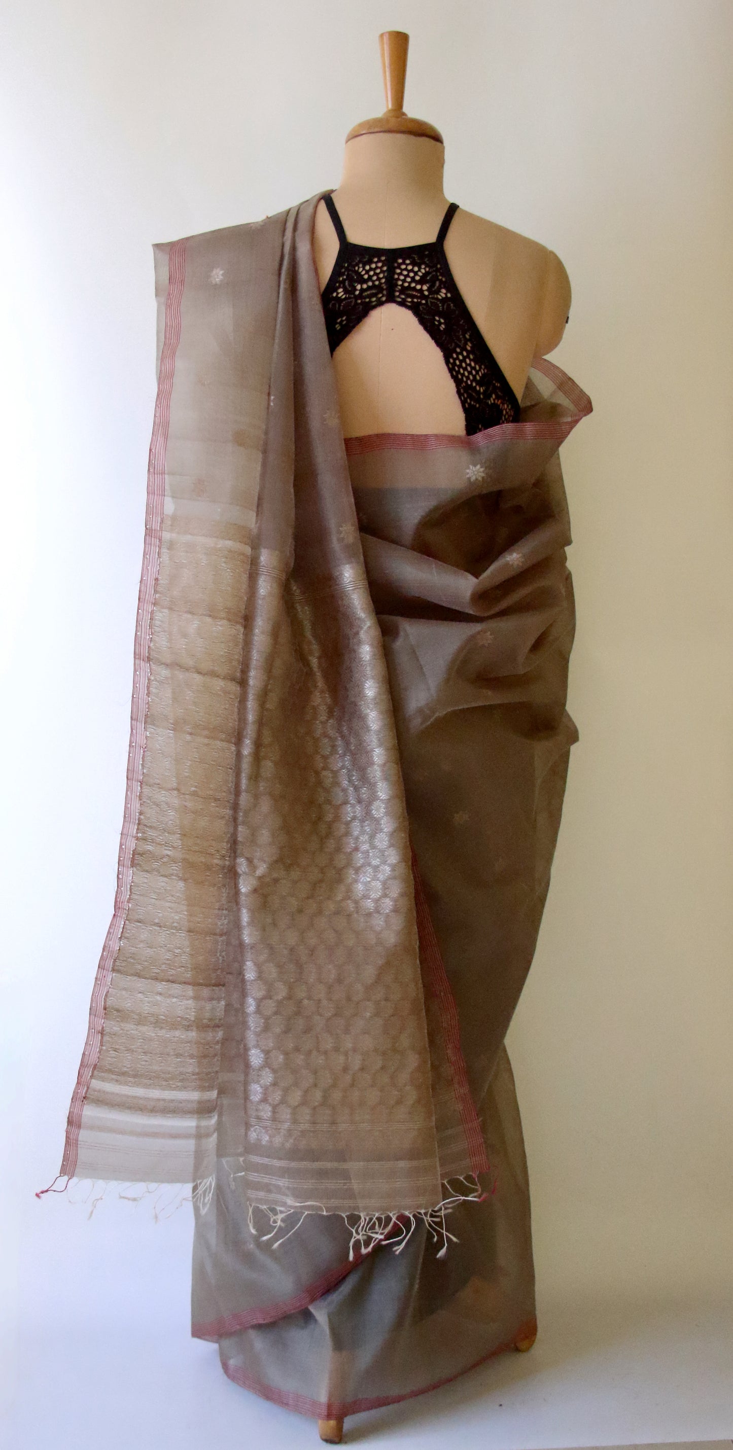 Natural Dyed Handloom Organza Silk Sari From Assam