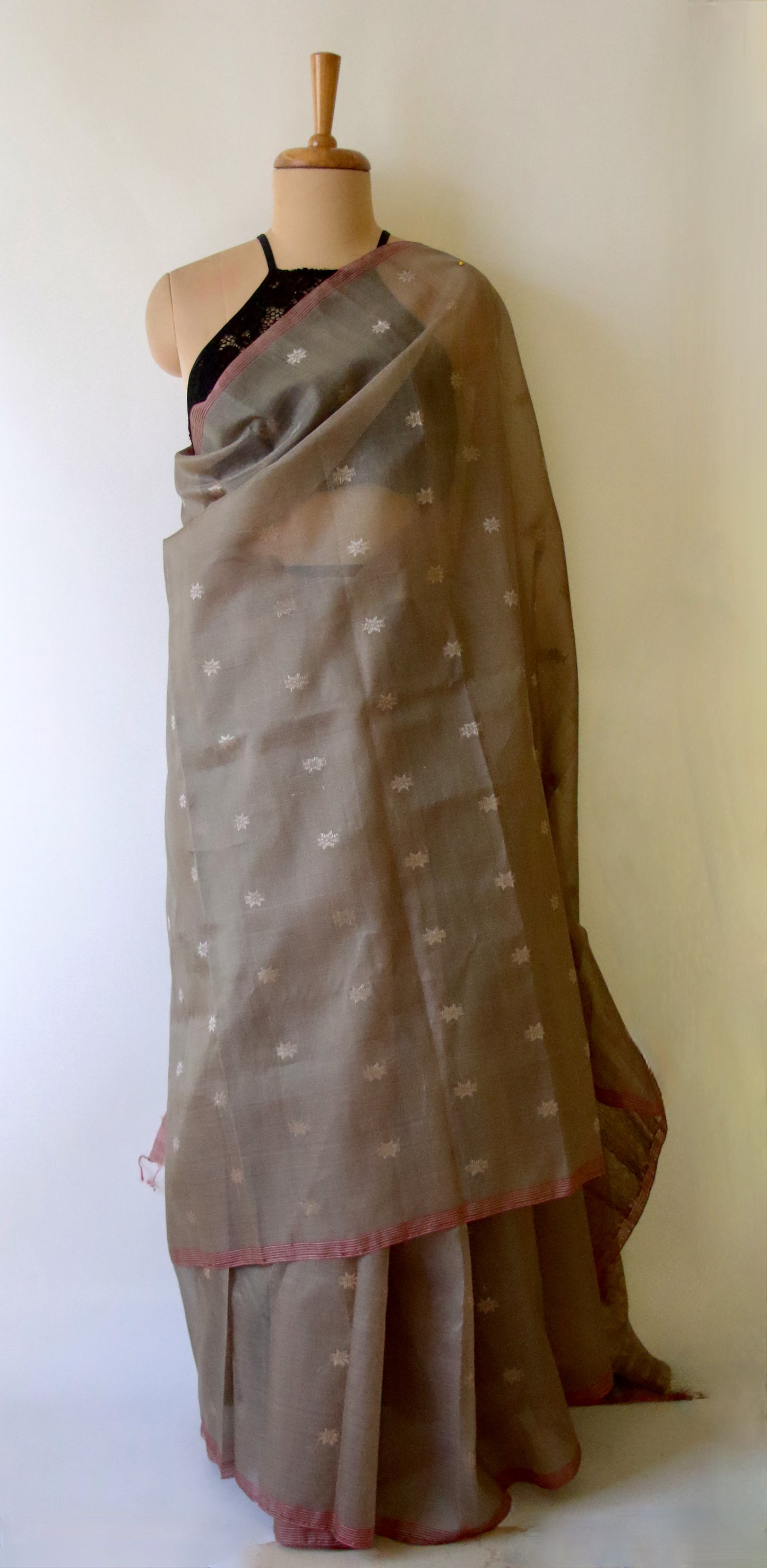 Natural Dyed Handloom Organza Silk Sari From Assam