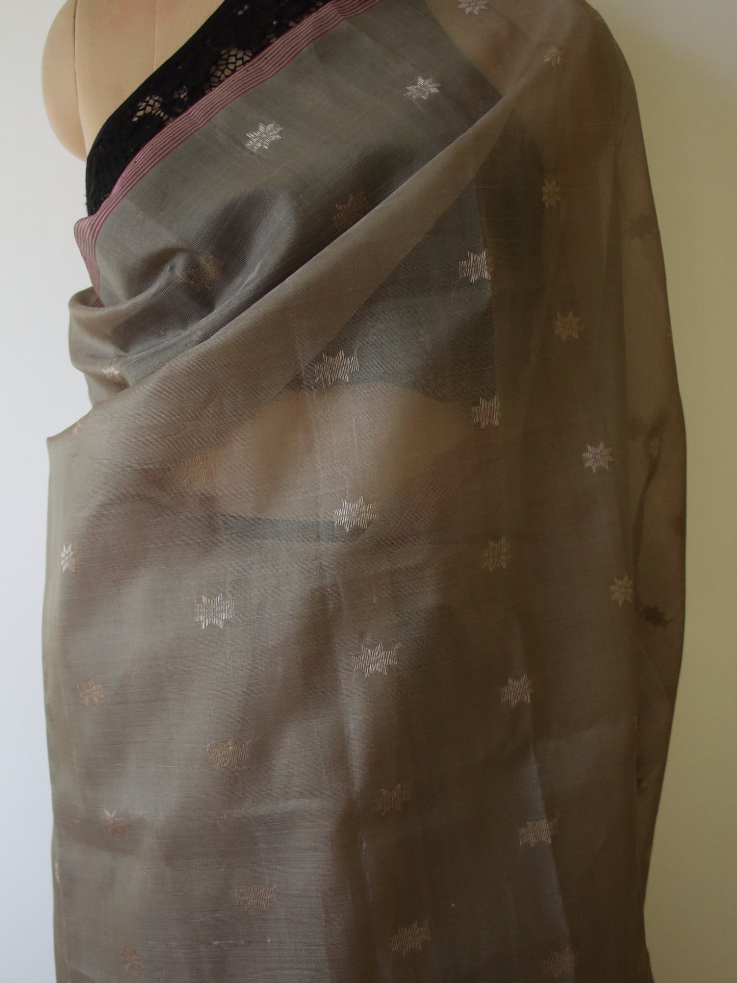 Natural Dyed Handloom Organza Silk Sari From Assam